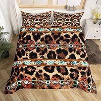 Vista 32 de Erosebridal Funda de edredón de piel de vaca marrón con estampado de vaca de las tierras altas, juego de ropa de cama occidental exótico azteca