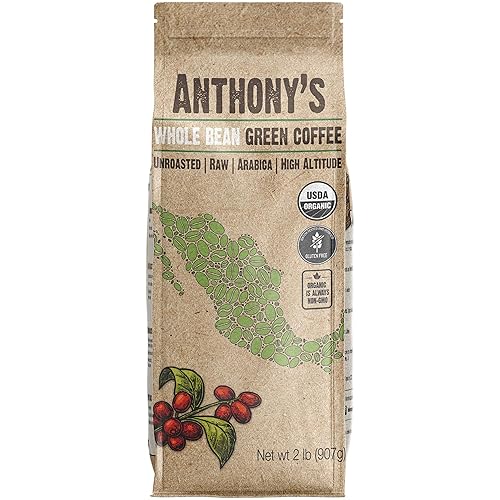 Anthony's - Granos de café verdes enteros orgánicos sin tostar, 2 libras, granos arábigos mexicanos de altura arábiga, crudos, probados por lotes y