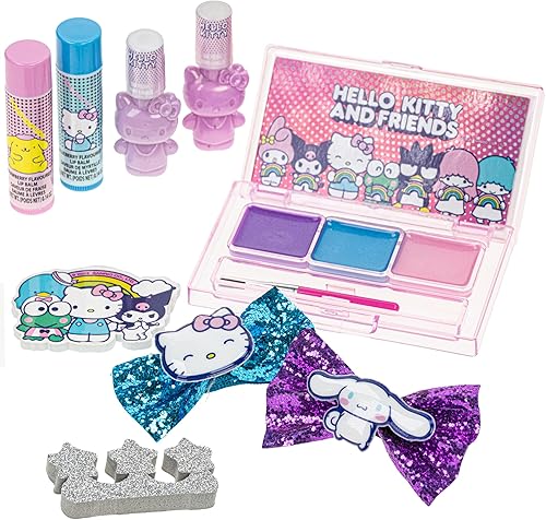 Miniatura 8 de Hello Kitty and Friends - Juego de mochila rellena de maquillaje Townley Girl con 12 piezas, incluye brillo de labios, esmalte de uñas, piedras de