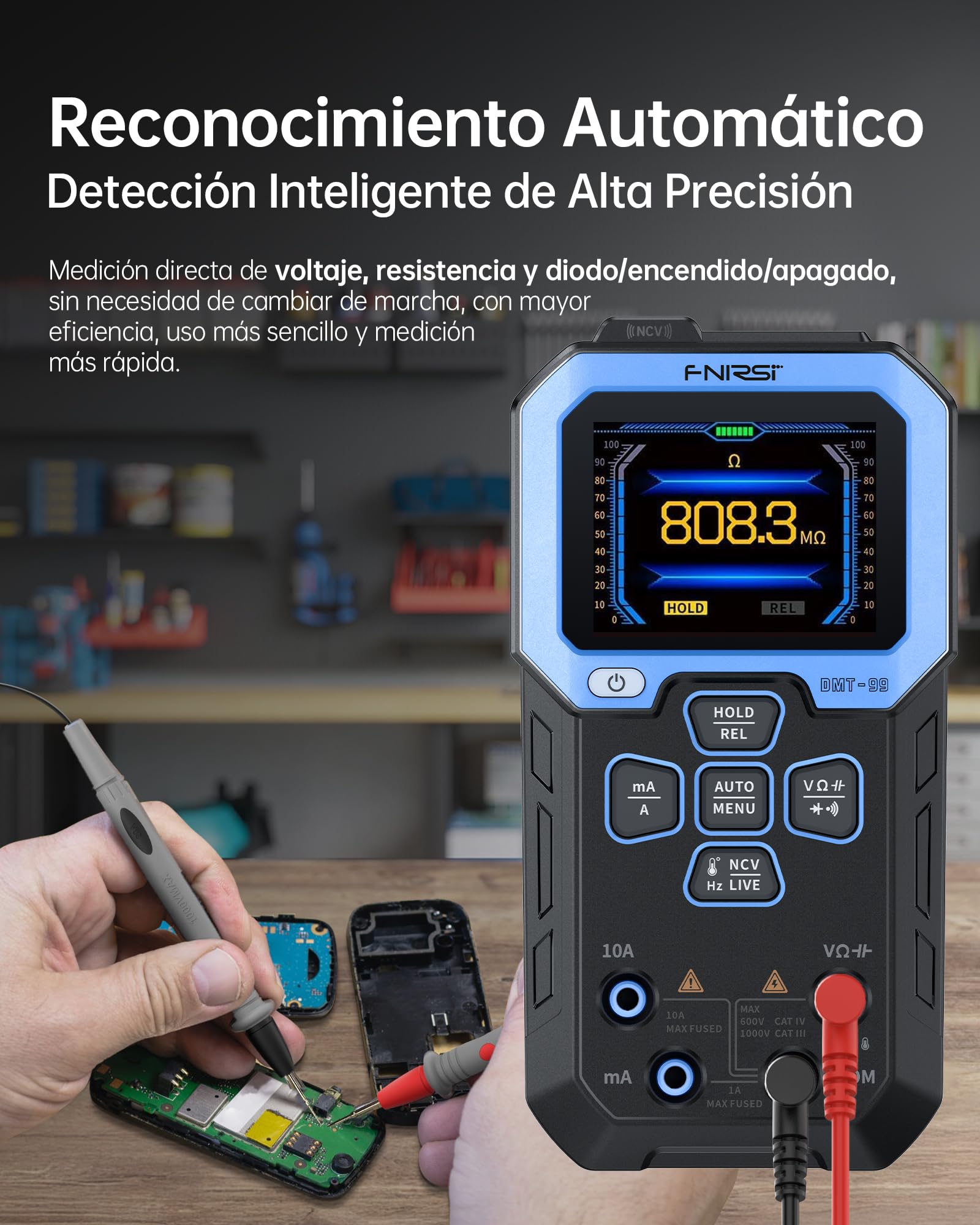 FNIRSI DMT-99 Multímetro digital de 9999 cuentas, TRMS, Voltímetro recargable de rango auto con modo de registro y monitor de datos, medición de resistencia, capacitancia, diodos, frecuencia, NCV