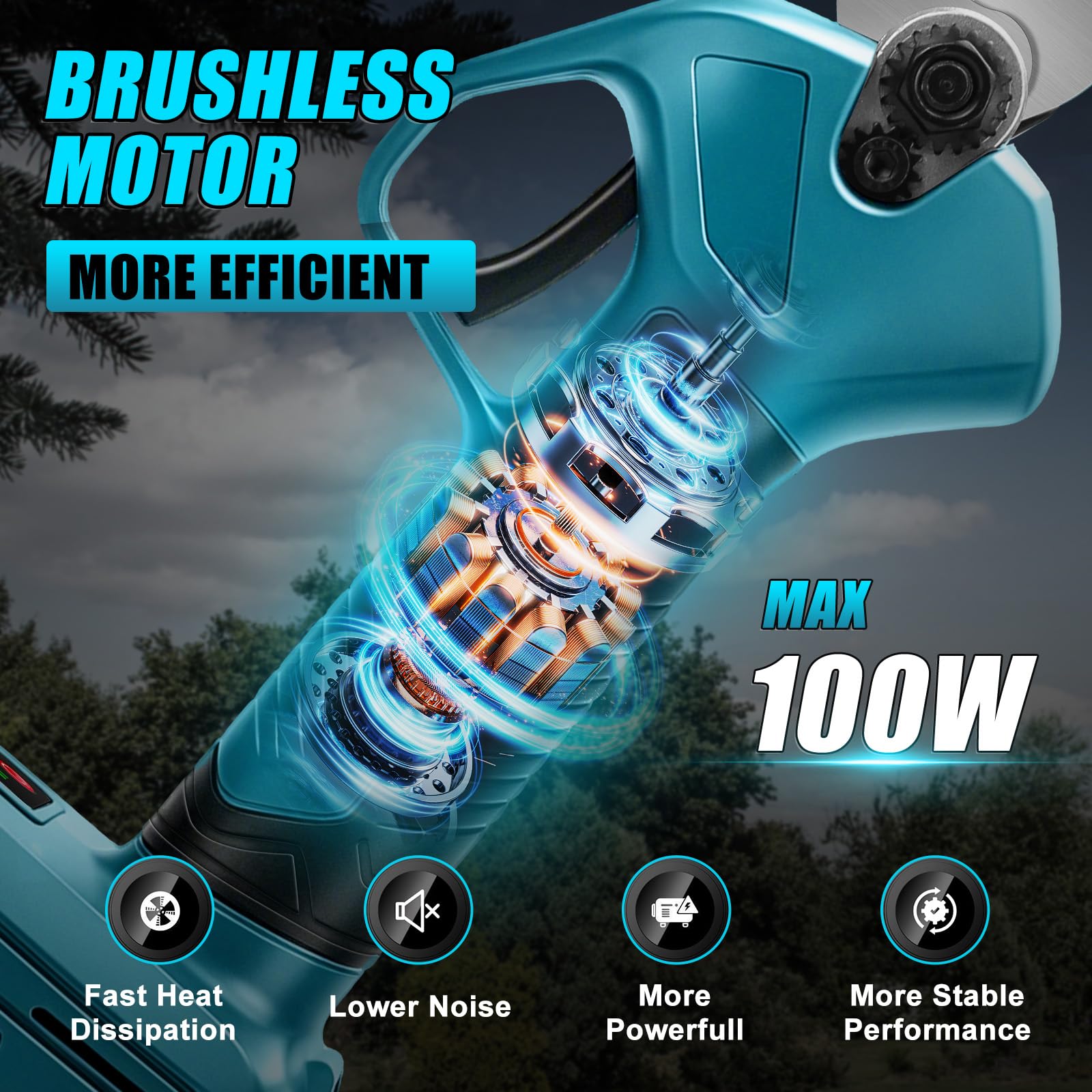 Draadloze takkenschaar compatibel met Makita 18 V accu, borstelloze motor, digitaal lcd-display, maximale snijdiameter van 45 mm, voor het snoeien van bomen en fruitbomen