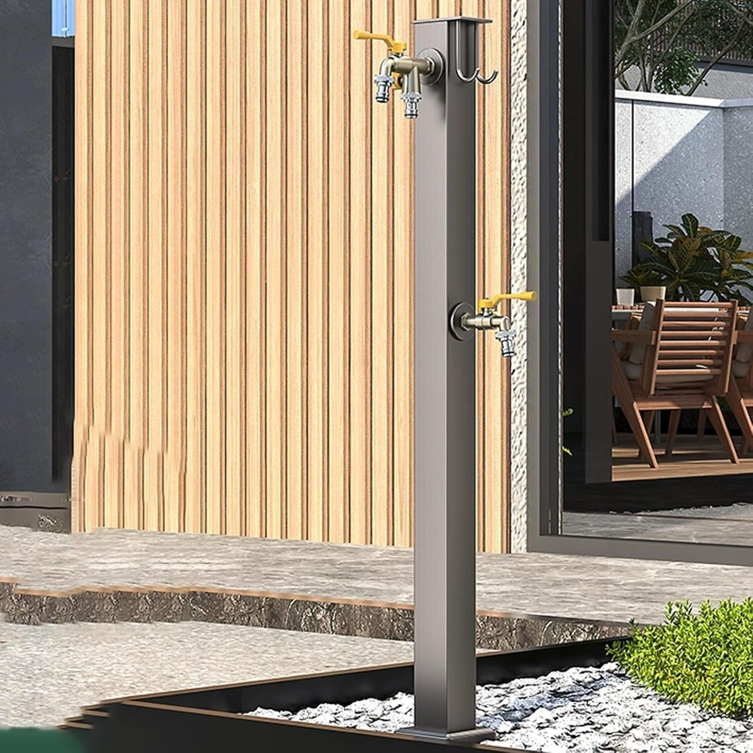Kjobdwz Grey Freestanding Column Faucet Stainless Steel Outdoor Water Column With Faucet - Floor-Mounted Vertical Fountain For Backyard Irrigation & Washing(Bottom 31.4In)