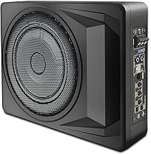 Subwoofer delgado para automóvil de 10 pulgadas y 1200 W con amplificador integrado, subwoofer alimentado para automóvil/camión, entradas de nivel alto/bajo, control remoto, graves mejorados (14