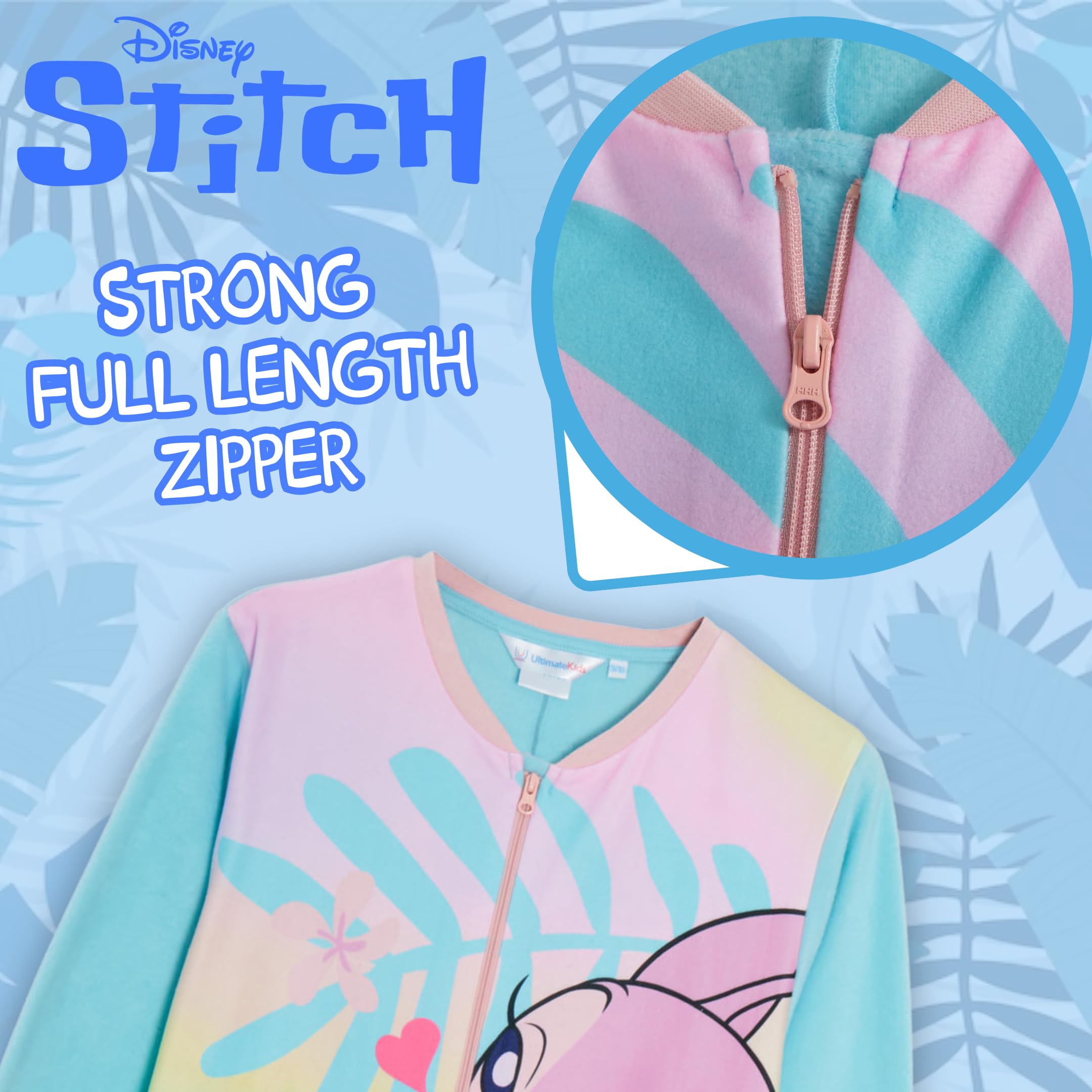 Disney Pijama de Stitch y Angel para Niños Todo en Uno Pijamas Para Niñas Forro Polar Ropa de Dormir, azul, 7-8 años