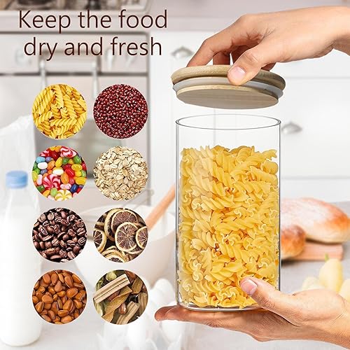 Miniatura 6 de Recipiente hermético de almacenamiento de vidrio con tapa de madera (40 onzas líquidas), recipiente transparente para almacenamiento de alimentos