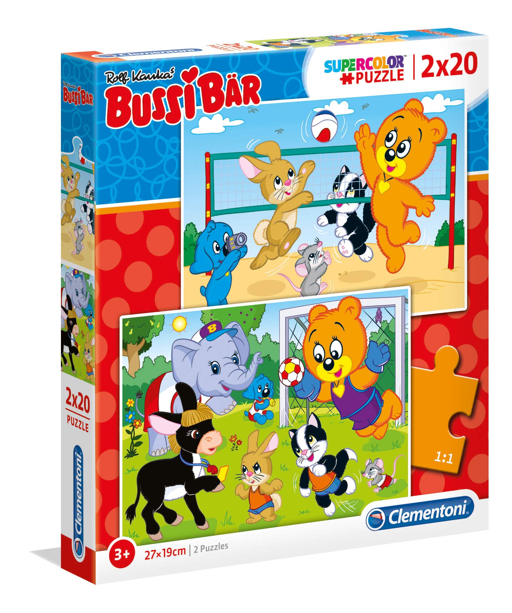 Clementoni 24762 Clementoni-24762 Supercolor Bussi Bear Jigsaw Puzzle 2 x 20 Pieces for Children, Multicoloured