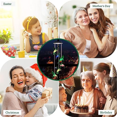 Miniatura 5 de Regalos para mujeres, campanillas de viento solares de colibrí (7 colores cambiantes), regalos de colibrí para mamá/abuela/esposa/padres/amigos,