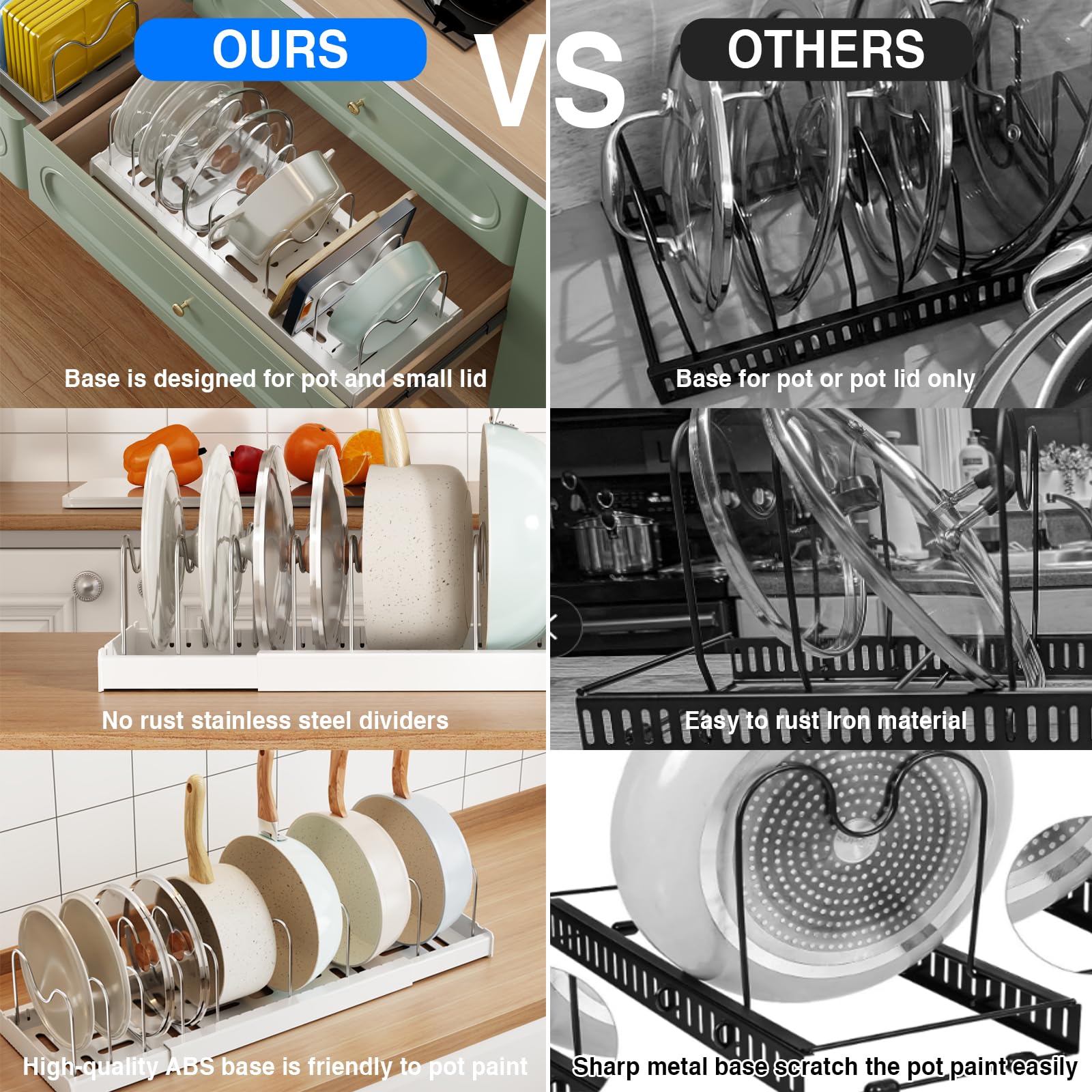 How to Organize Kitchen Cabinets: 4 Steps That Stick (2026) 2 Mustorn 2 Pack Pots and Pans Organizer Under Cabinet, 22' Expandable Food Storag - product photo