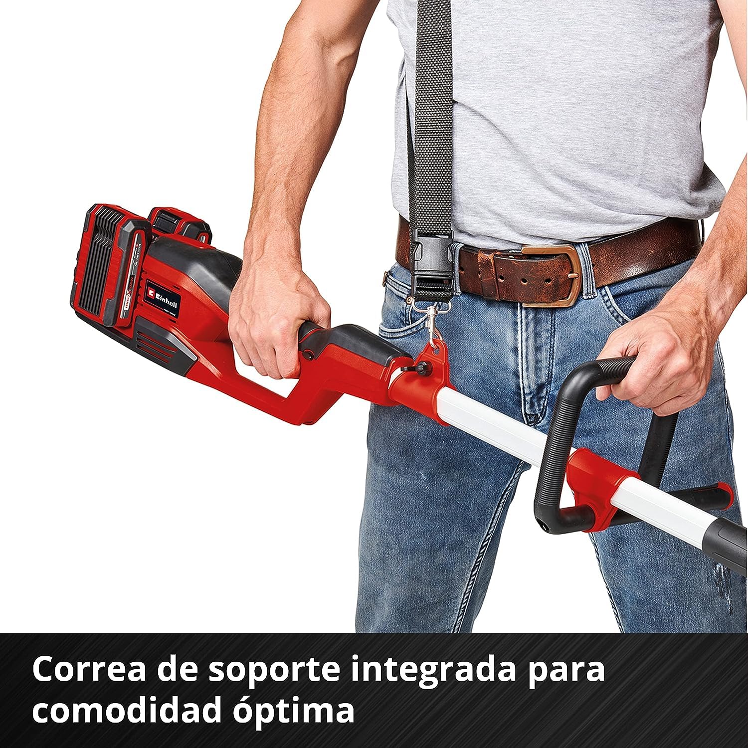Einhell herramienta multifunción alimentada GE-LM 36/4 en 1 Li-Solo Power X-Change (Li Ion, 2x 18 V, motor sin escobillas, el cabezal del cortasetos se puede inclinar 7 veces, sin batería ni cargador)