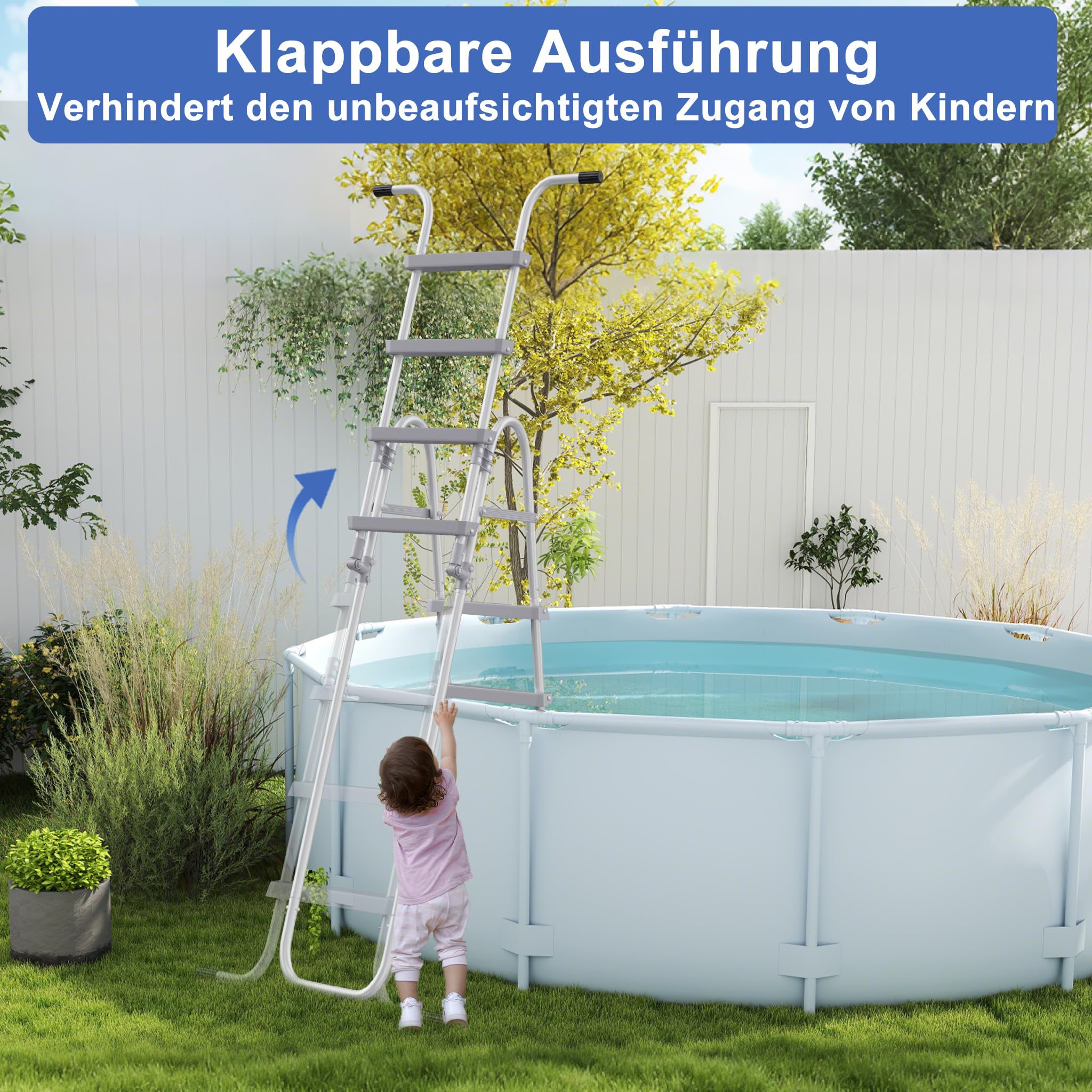 HENGMEI Échelle de piscine 4 marches avec main courante, échelle d'entrée pour piscines hors sol antidérapante, échelle de sécurité avec dispositif antidérapant. Capacité de charge maximale : 150 kg