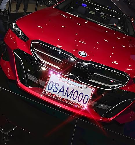 Miniatura 9 de Paquete de 2 marcos de matrícula brillantes para mujer marcos de matrícula de diamantes de imitación con gemas Murimt hechos a mano de acero