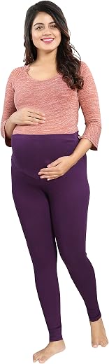MAMMA'S MATERNITY Cotton Lycra Maternity Legging | Slim Maternity Track Pants| Women Soft Comfortable Legging (Purple)(Med...