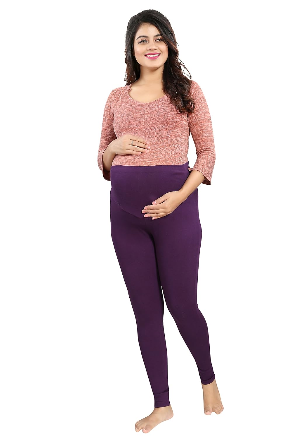 MAMMA'S MATERNITY Cotton Lycra Maternity Legging | Slim Maternity Track Pants| Women Soft Comfortable Legging (Purple)(Med...