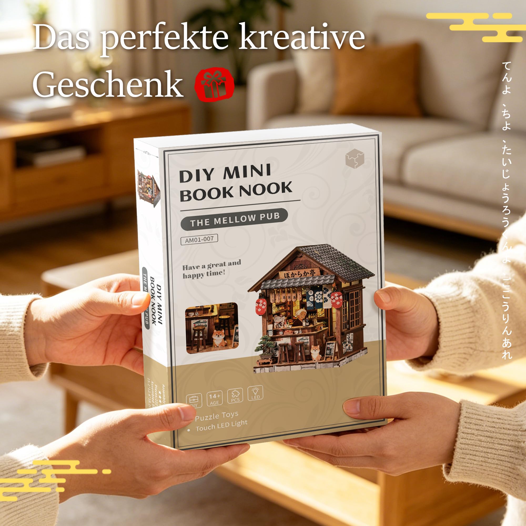 Book Nook Kit Japońskie Izakaya ze światłem LED | Drewniane puzzle 3D | Miniaturowa scena Japonii | Dotykowe światło LED | Kreatywne DIY | Dekoracja regału