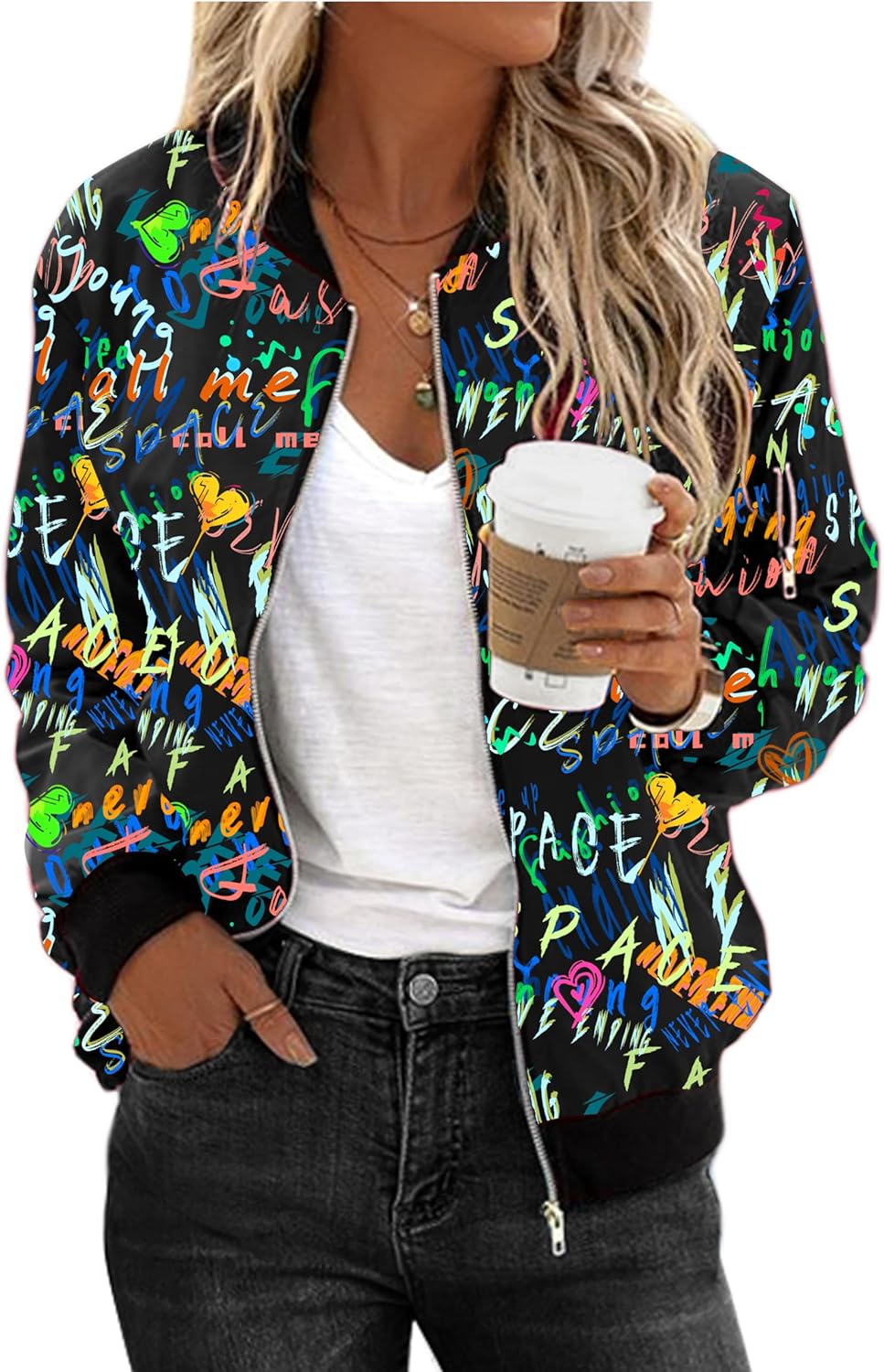 Zeagoo Women's Bomber Jacket Casual Coat Zip Up Outerwear Windbreaker with Pockets S-XXL