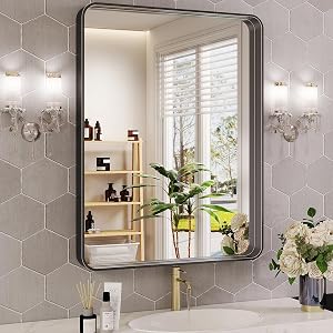 Black Bathroom Mirror 28x36 Inch Bathroom Vanity Mirror for Wall Matte Black Rectangle Metal Framed Mirror for Bathroom