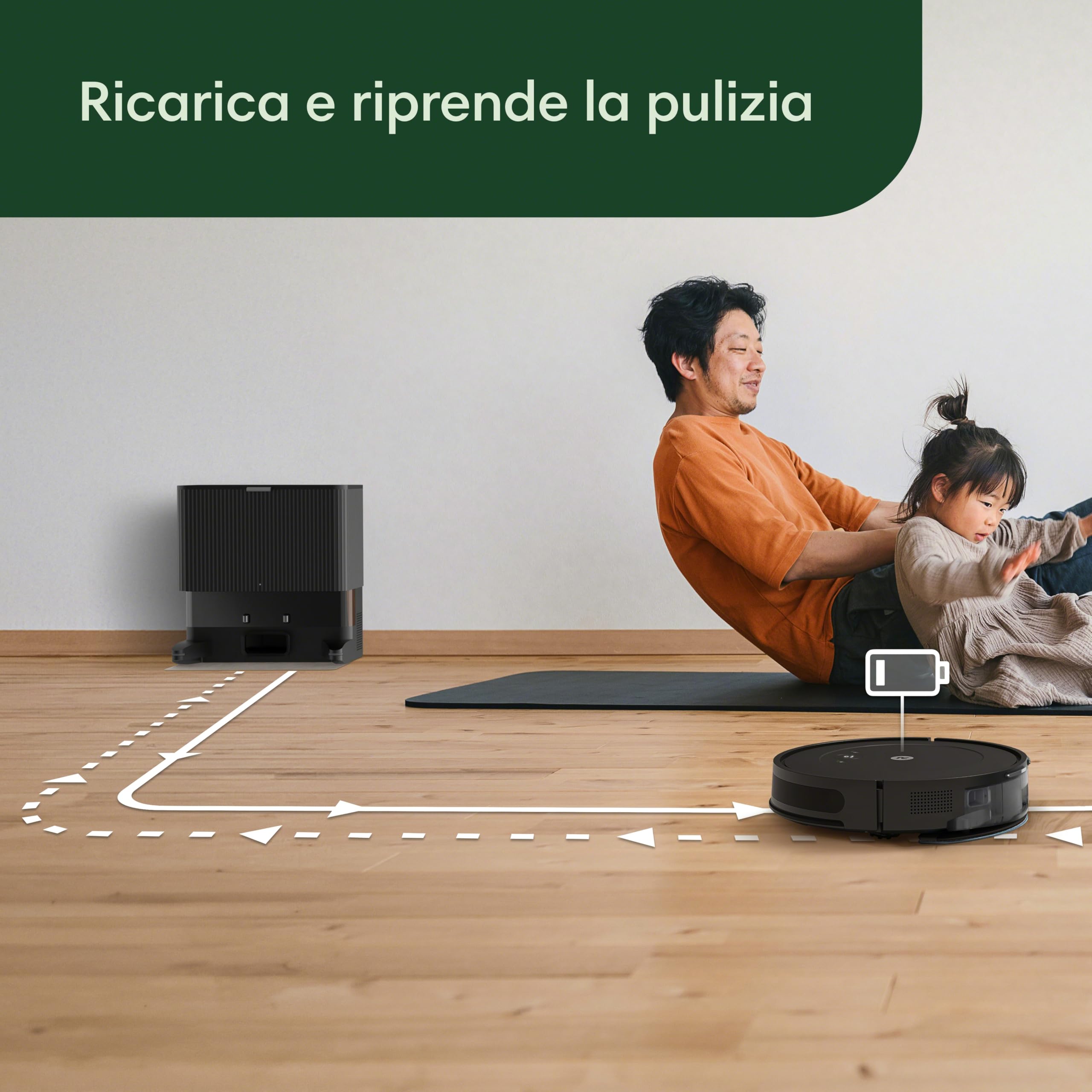 iRobot Roomba Combo 2 Essential con Stazione di Svuotamento Automatico, Robot Aspirapolvere Lavapavimenti, Sistema di Pulizia a 4 Stadi e 4 Livelli di Aspirazione, Controllabile tramite App, Nero