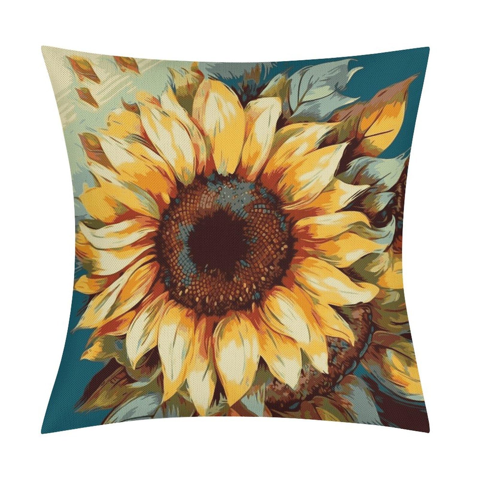 JTREHY Color Painting Sunflower Throw Pillow Covers Farmhouse Pillow Cover Standard Pillow Shams Decorative Square Pillowcases Soft Pillow Cases Wrinkle Fade Resistant for Couch Home 18x18 Inch