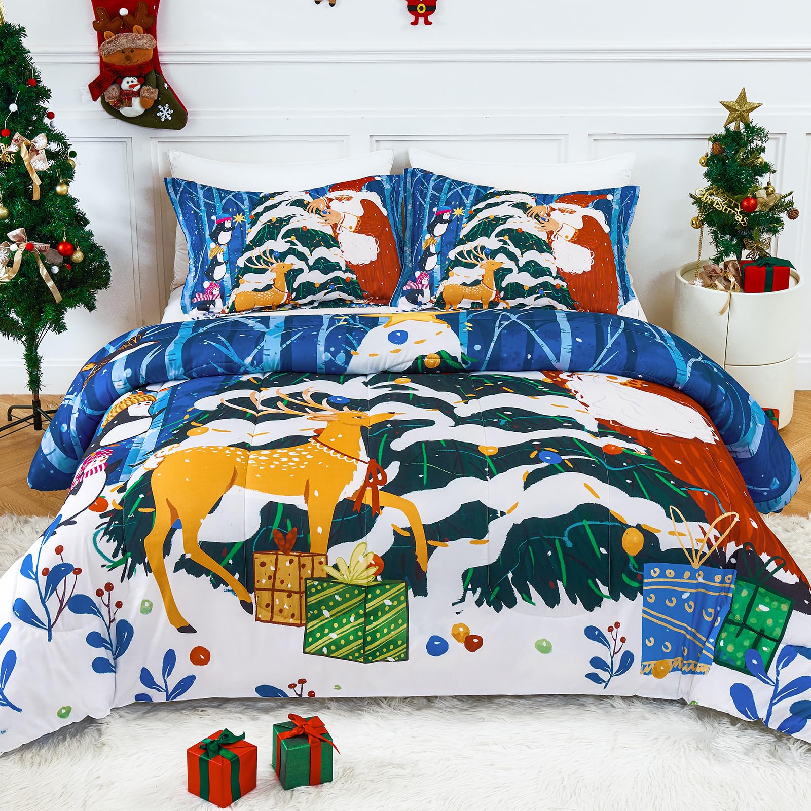 YIYEA Christmas Twin Comforter Set for Girls Boys, Cute Kids Comforter with Pillowcase, Ultra Soft Brushed Microfiber Christmas Bedding Comforter Sets, Suit for All Season, Machine Washable