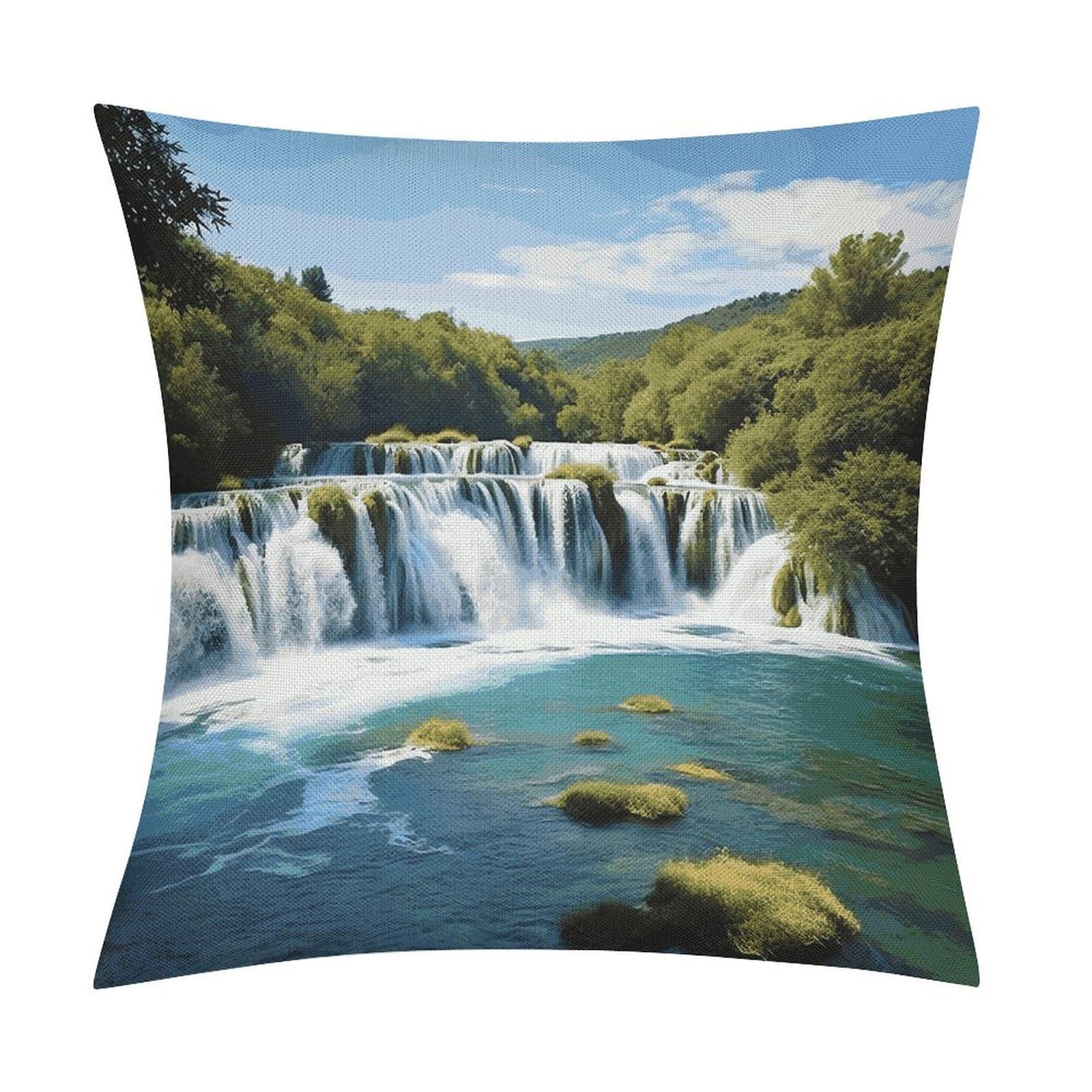 FekiLoot Waterfalls on Krka River Throw Pillow Cover Soft Square Cushion Case Farmhouse Cushion Cover Decorative Pillow Cover Modern Pillowcase for Sofa Living Room Bed Home Decor 18x18 Inch