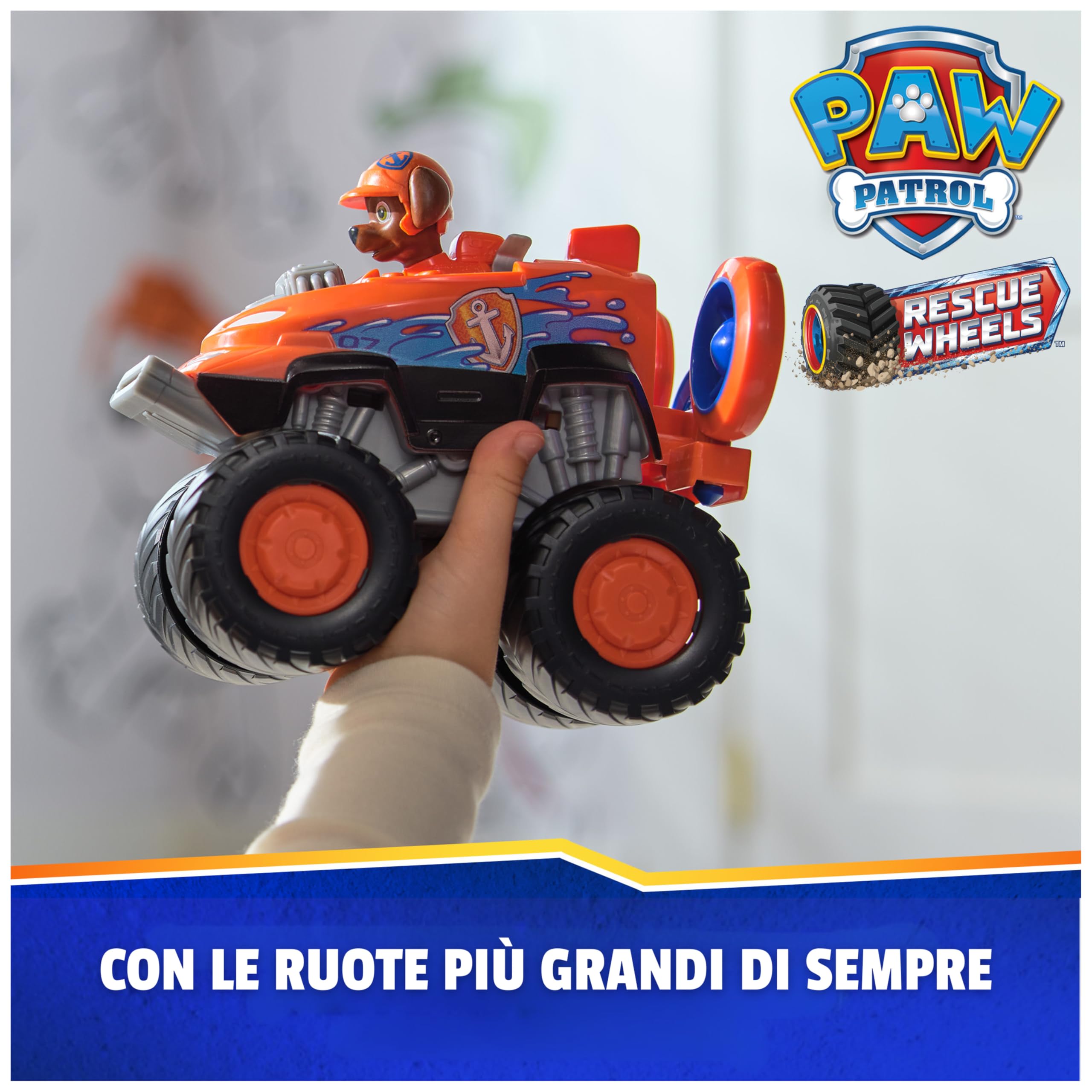 Paw Patrol: Rescue Wheels, Hovercraft di Zuma, Veicolo Giocattolo con Lanciamissili e Personaggio Collezionabile, Giocattoli per Bambini e Bambine, 3+ Anni