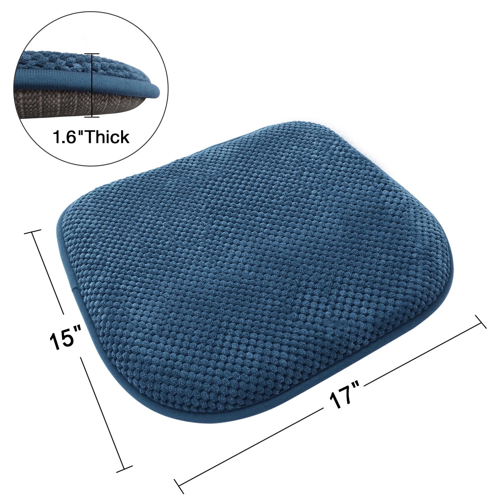 Set di 2 cuscini in schiuma blu per sedie da cucina, antiscivolo, a forma di U, lavabili, morbidi e spessi, per sedie in metallo e legno, 43,2 x 43,2 cm, ideali per patio e sala da pranzo