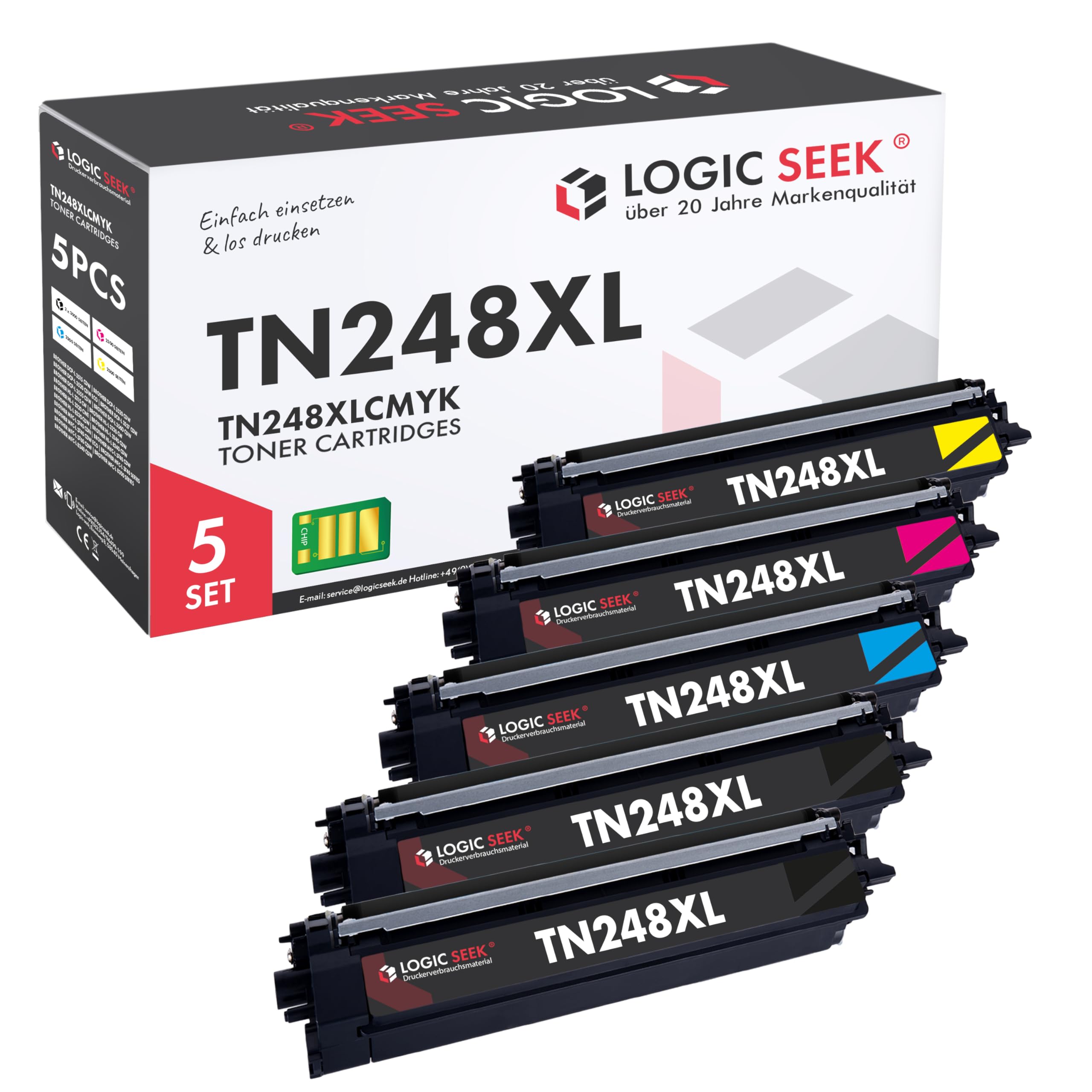 Logic-Seek TN248XLCMYK kompatibel für Brother TN248XL-VAL passend für DCP-L3560CDW MFC-L3760CDW HL-L3240CDW HL-L3220CW MFC-L3740CDW DCP-L3520CDWE (2*Black,je 1*Cyan,Magenta,Yellow)