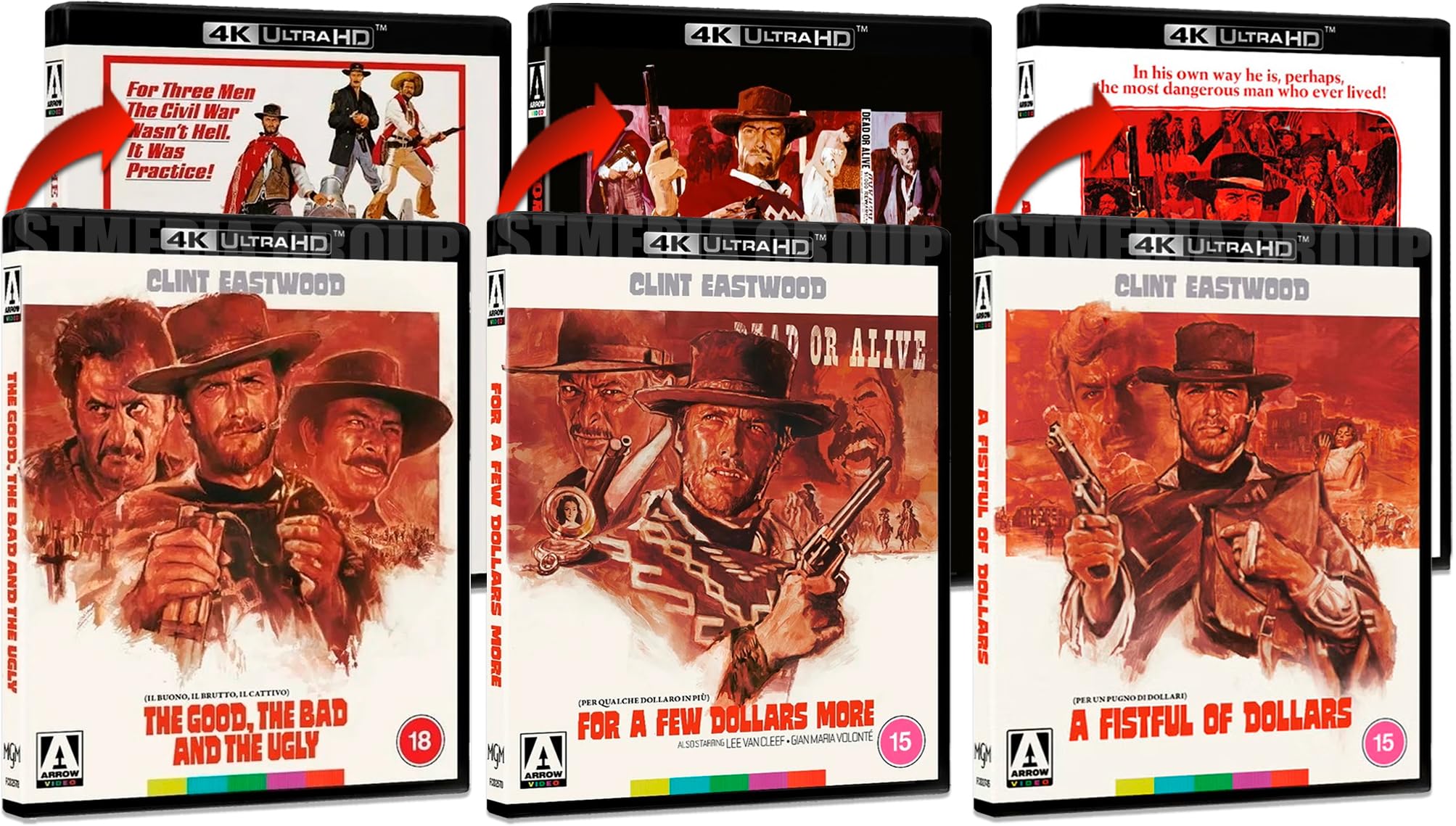 Clint Eastwood: The Dollars Trilogy – A Fistful of Dollars / For a Few Dollars More / The Good, the Bad and the Ugly (Special Edition, Reversible Cover, 7-Disc Set) [4K UHD + Blu-ray] [Region Free]