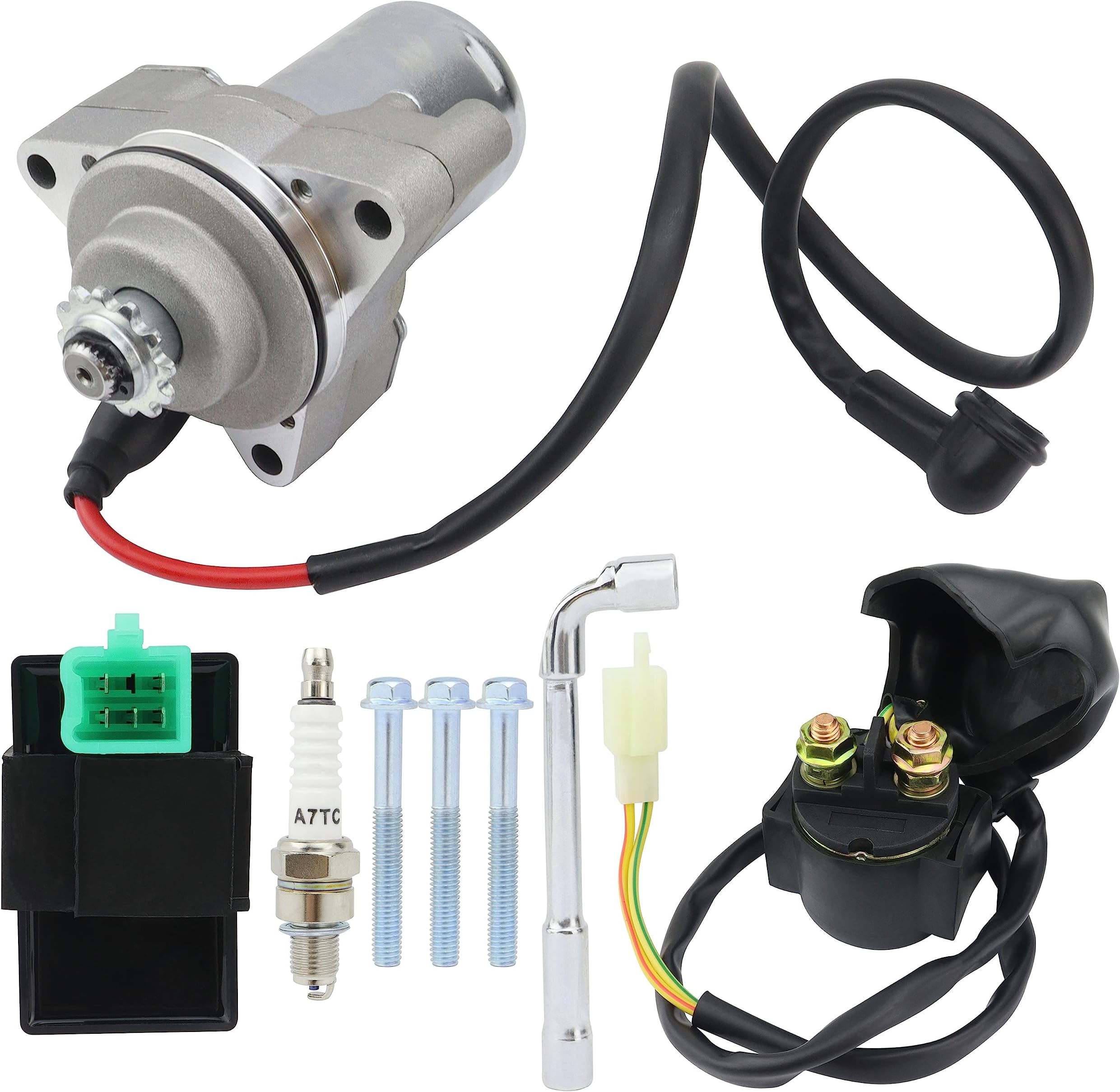 3 Bolt Starter & Relay & CDI & Spark Plug for 125cc 110cc 100cc 90cc 70cc 50cc Chinese ATV Dirt Bike Go Kart Quad 4 Wheelers, for TaoTao Coolster Jonway SunL Roketa SSR Most Chinese Brands