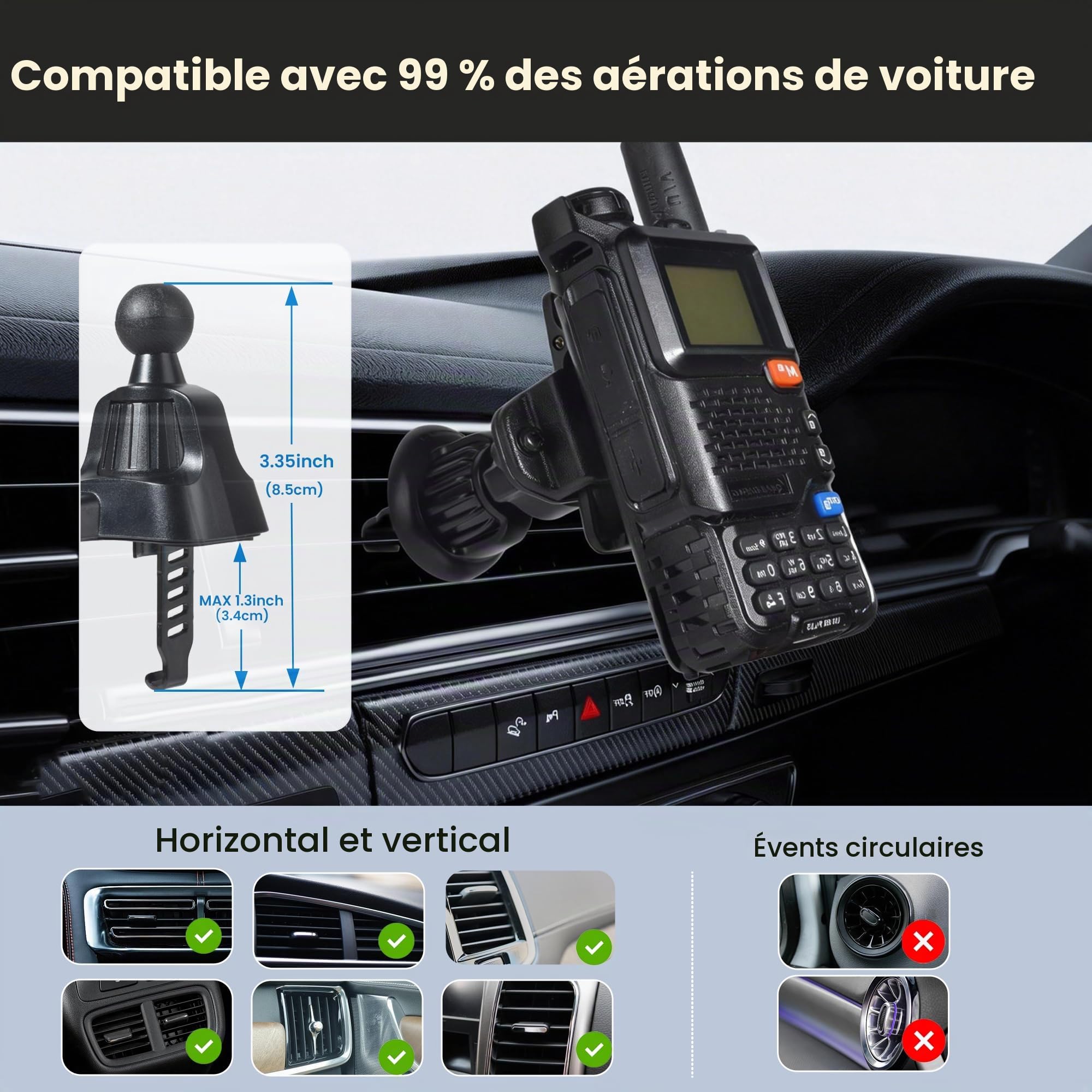 Support universel UAYESOK pour talkie-walkie compatible avec Motorola, Baofeng, Icom, Midland, Sepura, Cobra et Hytera