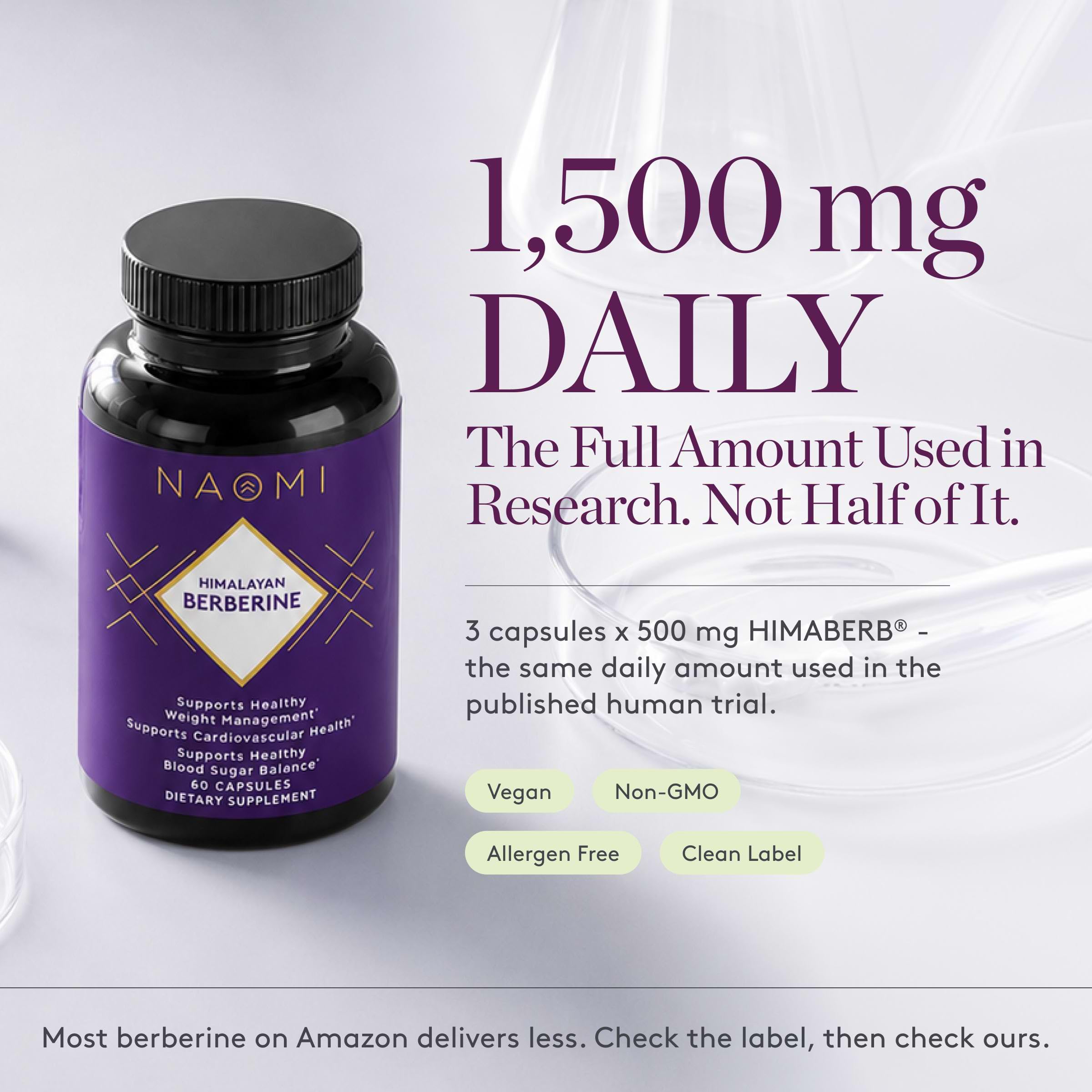 NAOMI Himalayan Berberine 1000-1500mg - Supports Healthy Metabolic Function & Balanced Lipid Profile - Patented HIMABERB®, 97% Pure Berberine HCl, Supports Healthy Energy, 60 Capsules, 1-Month Supply — Amazon image 4