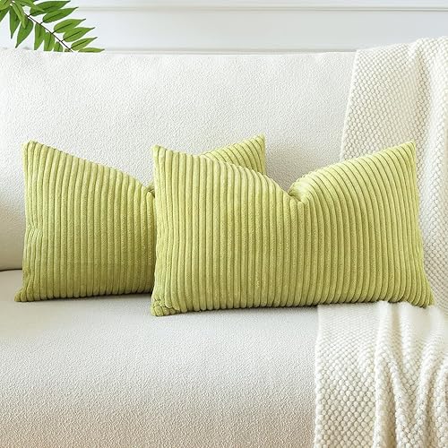 OTOSTAR Juego de 2 fundas de almohada decorativas bohemias de 16 x 24 pulgadas, de pana suave, a rayas lisas, fundas de almohada lumbares para sofá,