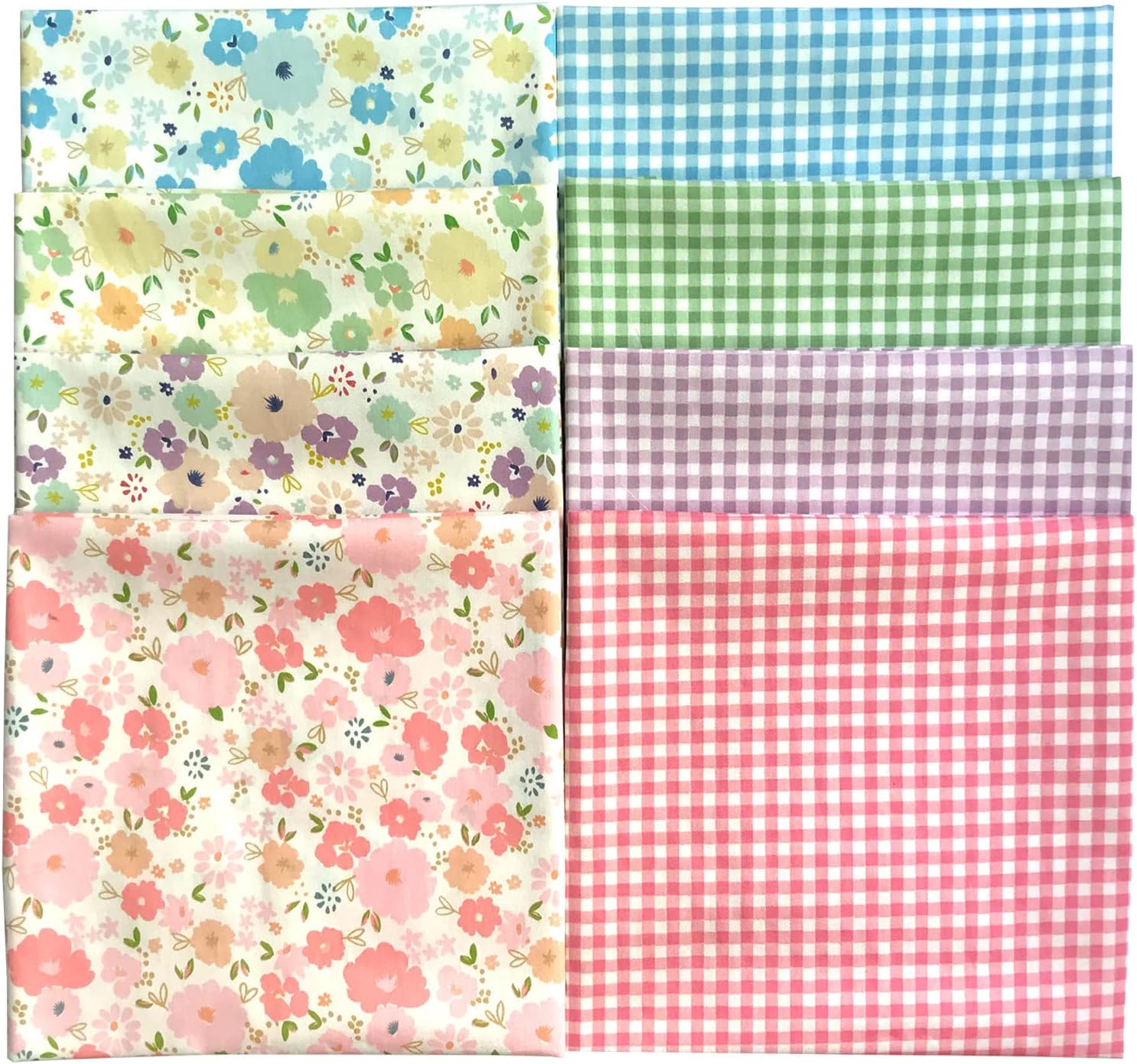 Mililanyo 8pcs 18 x 22inches (46x56cm) Cotton Fabric Floral Pre-Cut Quilt Squares Fat Quarters Fabric Bundles for Sewing and Quilting