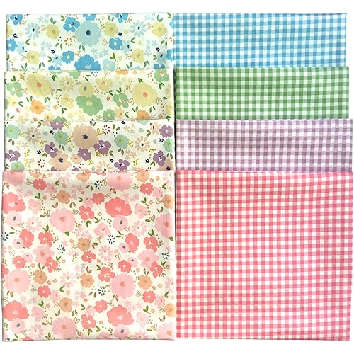 8pcs 18x22inches (46x56cm) Cotton Fabric Floral Pre-Cut Quilt Squares Fat Quarters Fabric Bundles for Sewing & Quilting, Multicolor