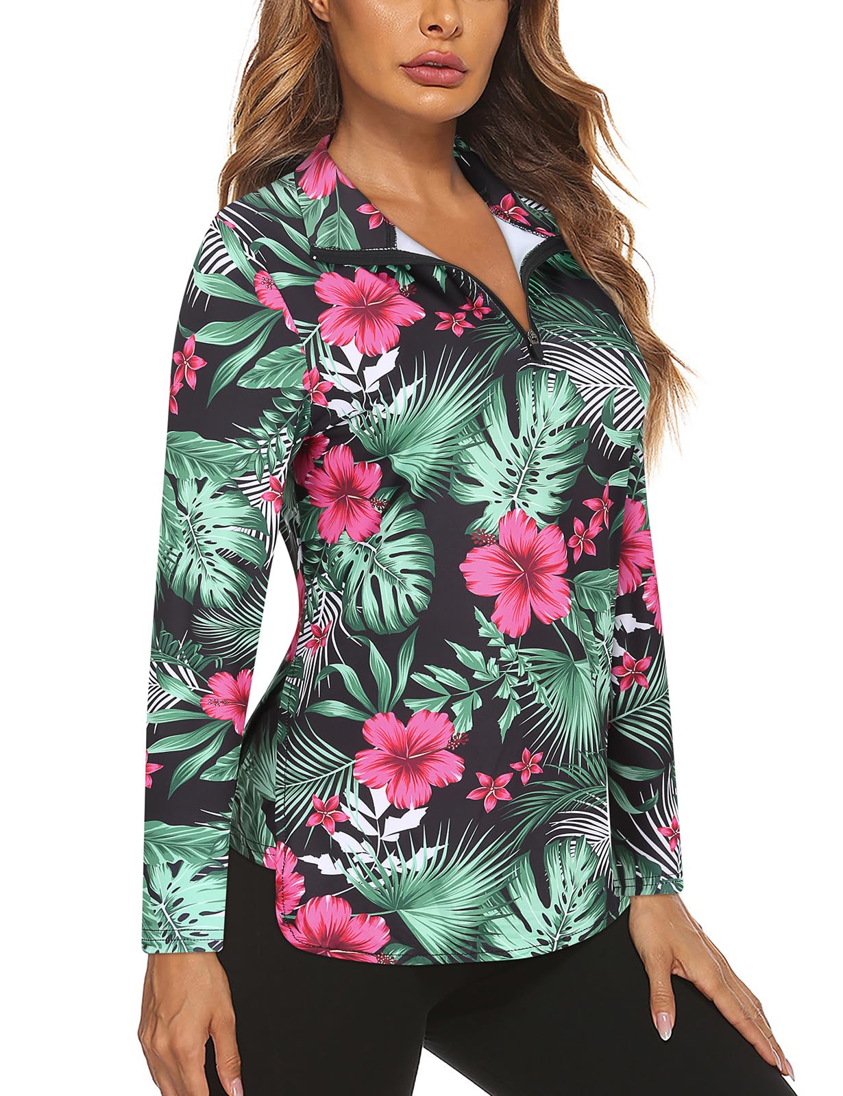 Koscacy Women's Long Sleeve Golf Tennis Polo Shirts UPF50+ Half Zip Dry Fit Workout Tops Athletic Shirt