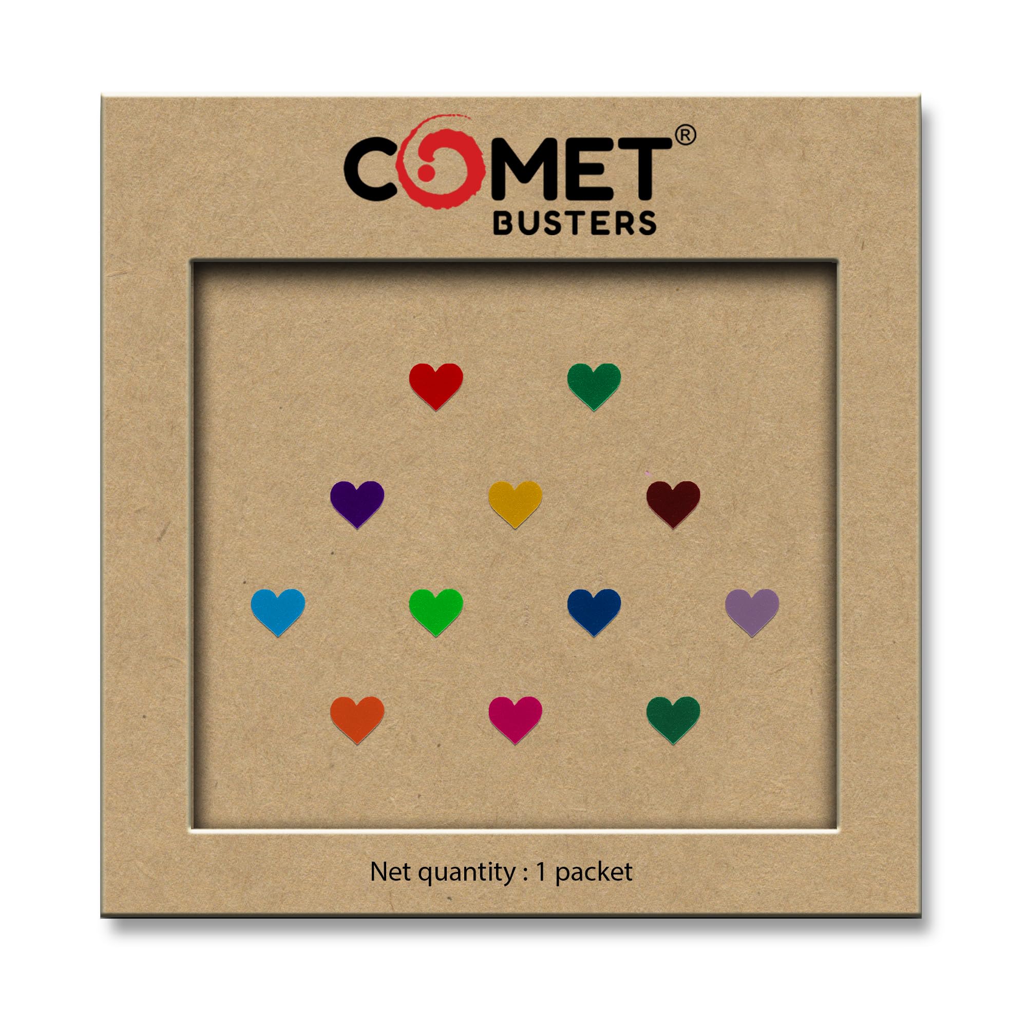 comet busters® velvet heart shape multicolor mini bindi 5mm | self adhesive bindis for women & girls (cbin2578) (6mm)
