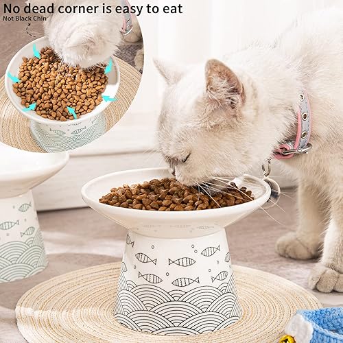 Miniatura 3 de AOMRYOM Juego de 2 cuencos elevados de cerámica extra anchos de 6.25 pulgadas para gatos grandes y perros pequeños, diseño elevado para mascotas de
