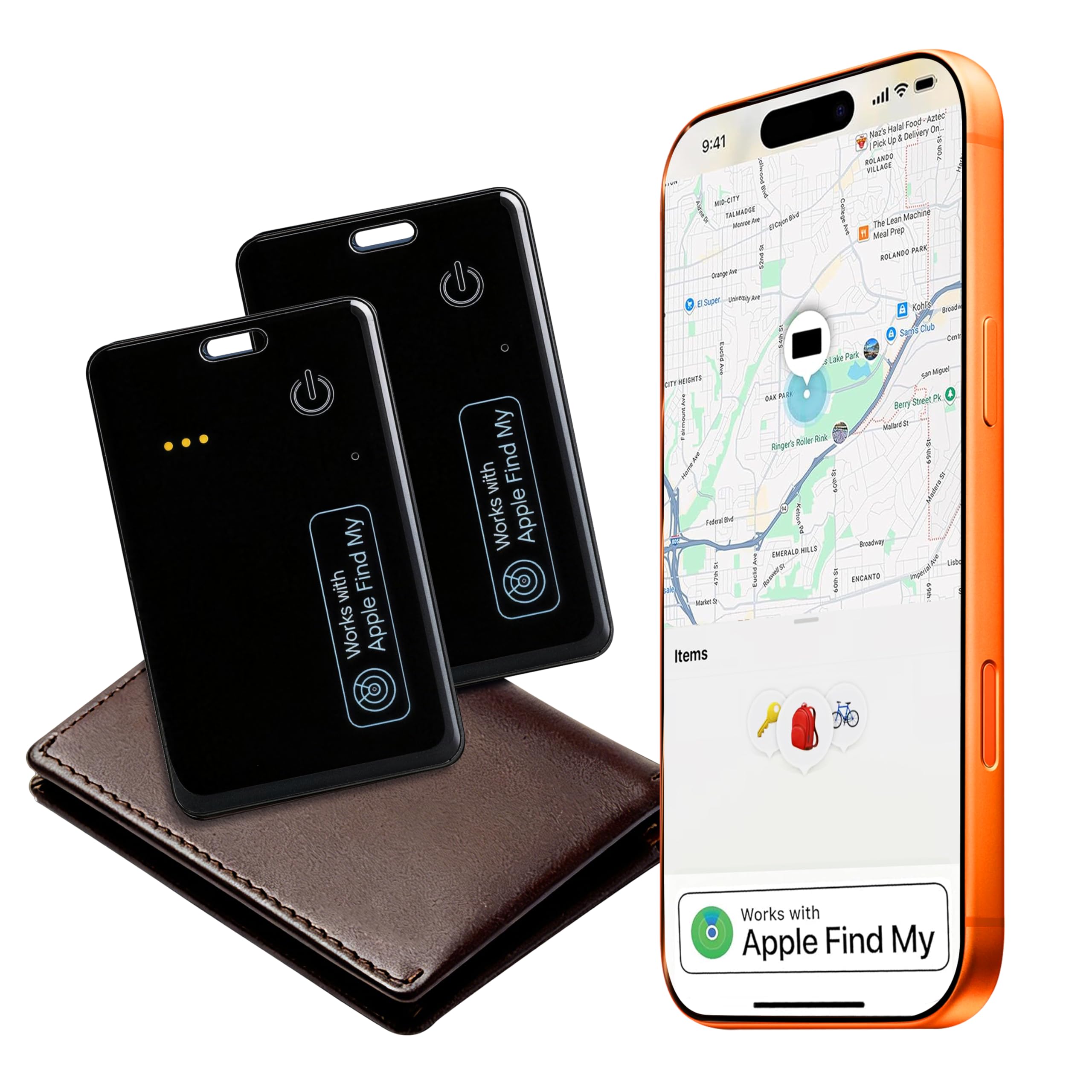 USBERG 2-Pack Wallet Tracker Card for Apple Find My(iOS Only), Rechargeable Thin Finder with Wireless Charging - Protable Item Locator for Keys,