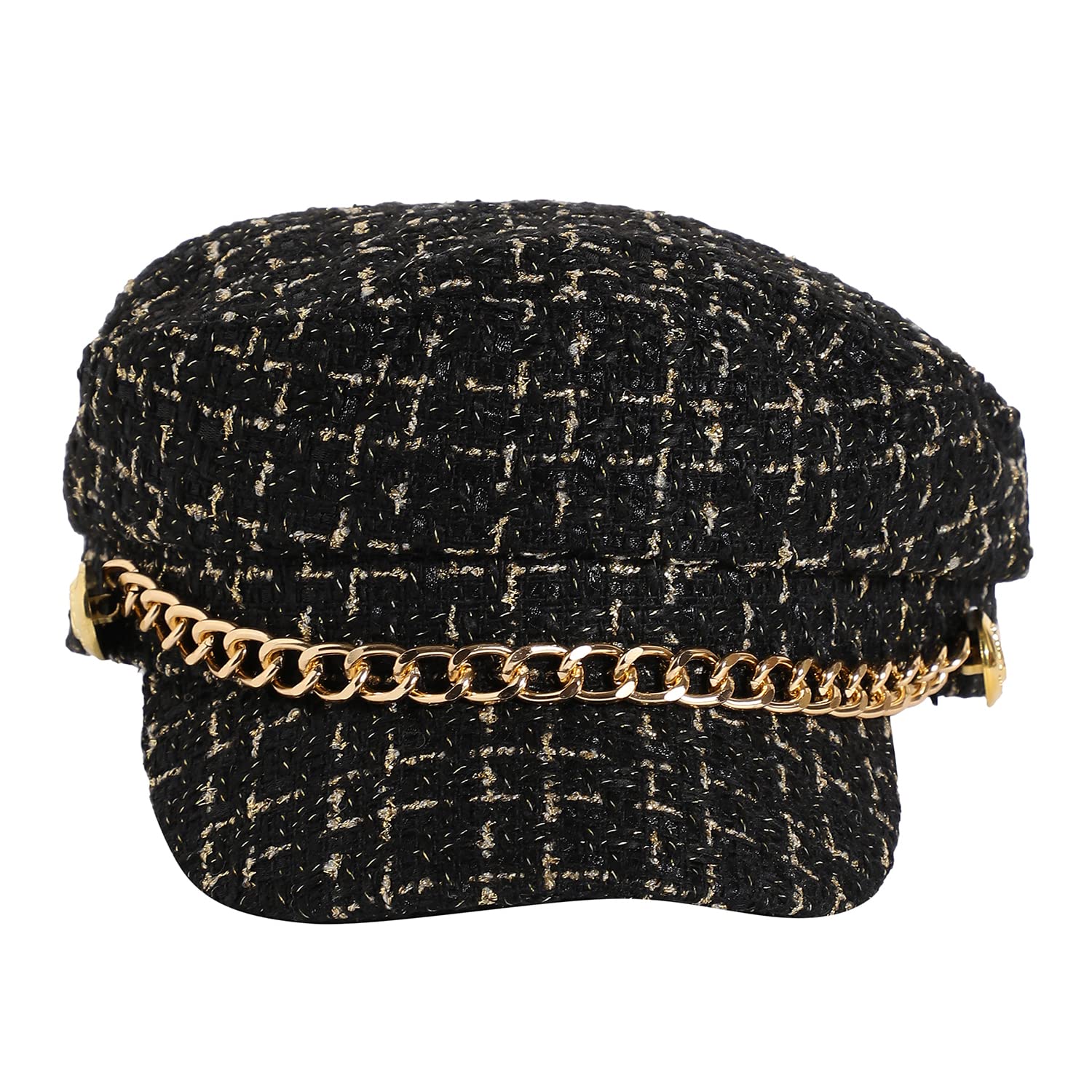 Haute Sauce Women Black Textured Breton Cap with Chain Detail for Outdoor Everyday Wear | UV Protection | Lightweight | Packable | Latest Stylish Casual Headwear for Women & Girls (2143) 3