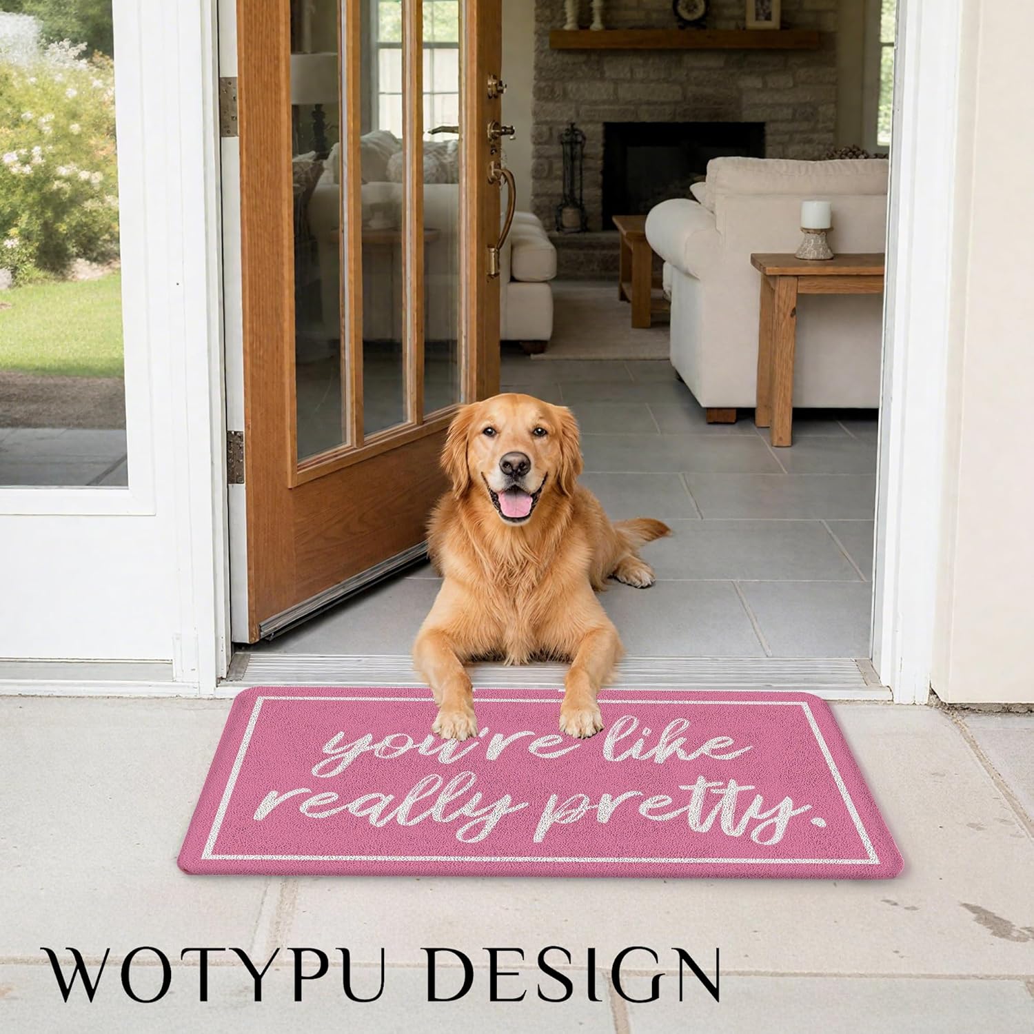Coquette Pink Door Mat, Trendy Preppy Girly Pink Welcome Mats for Front Door, You're Like Really Pretty Doormat Outdoor Indoor Entrance Entryway, 17x30 Inches