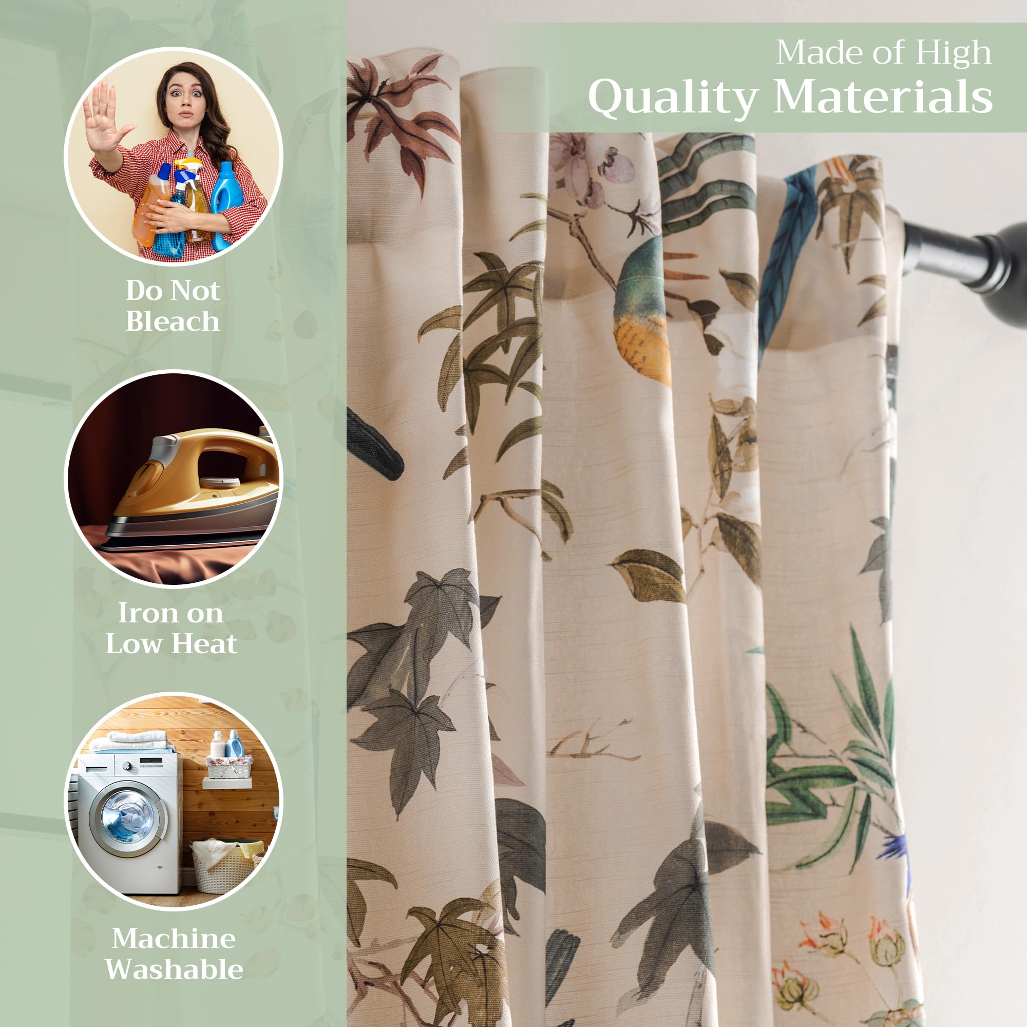 Maison d' Hermine Maison d' Hermine Curtains for Living Room 100% Cotton 96 inch Length One Panel Light Filtering Curtains for Windows with Rod and Loop Pockets Gifts for Mothers Day (Hokuzai - Beige, 50" W x 96" L) in use