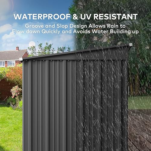 Miniatura 6 de Gizoon Cobertizo de almacenamiento para exteriores de 6 x 4 pies con doble puerta con bloqueo cobertizo de jardín de metal anticorrosión con marco