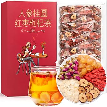 Hee Creek Ginseng Longan Red Date Tea 10.58oz / 20 Count Wolfberry Jujube Rose Herbal Blends Women Energy Tea for Cold Hands and Feet, Period Care, Warming, Nourishing, Caffeine Free