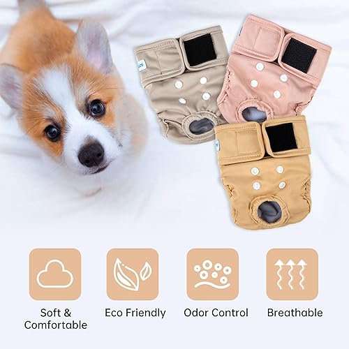 Miniatura 5 de Leekalos Pañales reutilizables lavables para perras (3 unidades)  Pañales para perritos altamente absorbentes  Pañales ajustables para cachorros