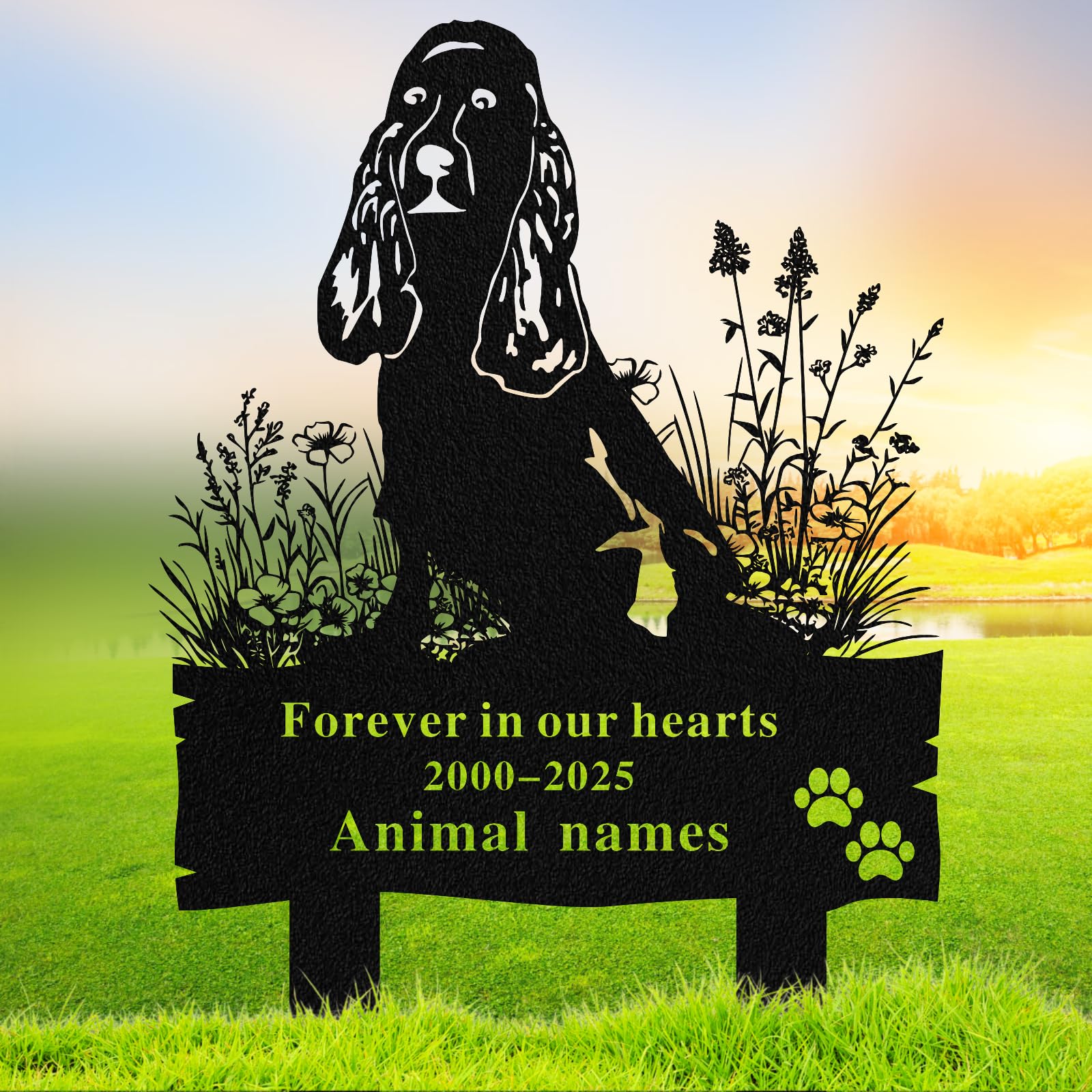 Quanqiuyi Custom Cocker Spaniel Dog Grave Marker - Metal Baked Enamel Memorial Stake, Waterproof Pet Cemetery Plaque for Outdoor, Sympathy Gift
