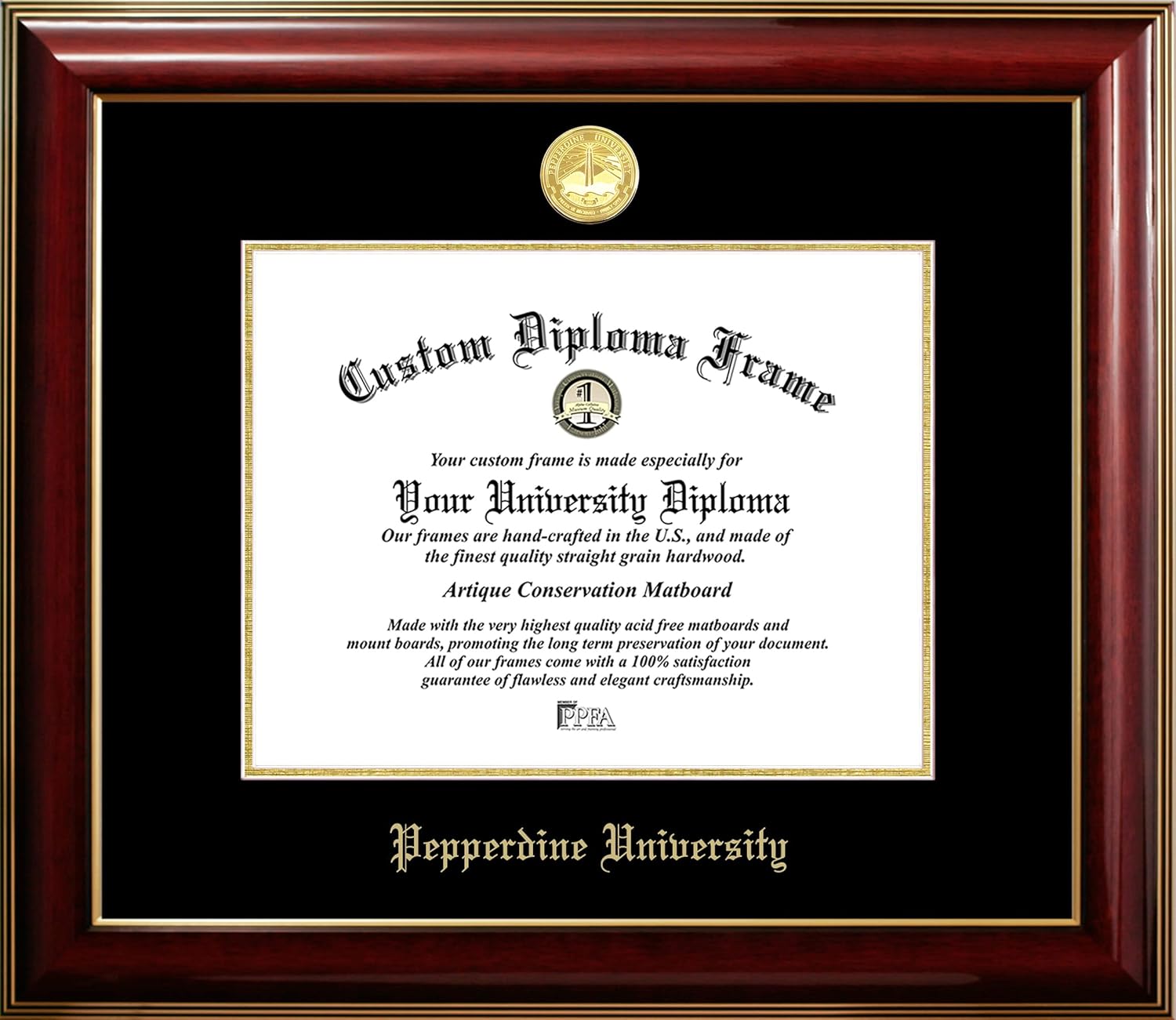Campus Images Pepperdine Waves 11w x 8.5h Classic Mahogany Gold Embossed Diploma Frame