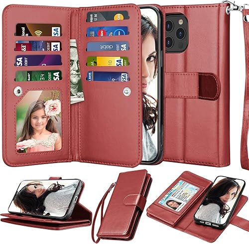 Miniatura 8 de NJJEX Funda compatible con iPhone 12 Pro Max  iPhone 12 Pro Max de 6.7 pulgadas (2020), 9 ranuras para tarjetas tarjetero de piel sintética con tapa