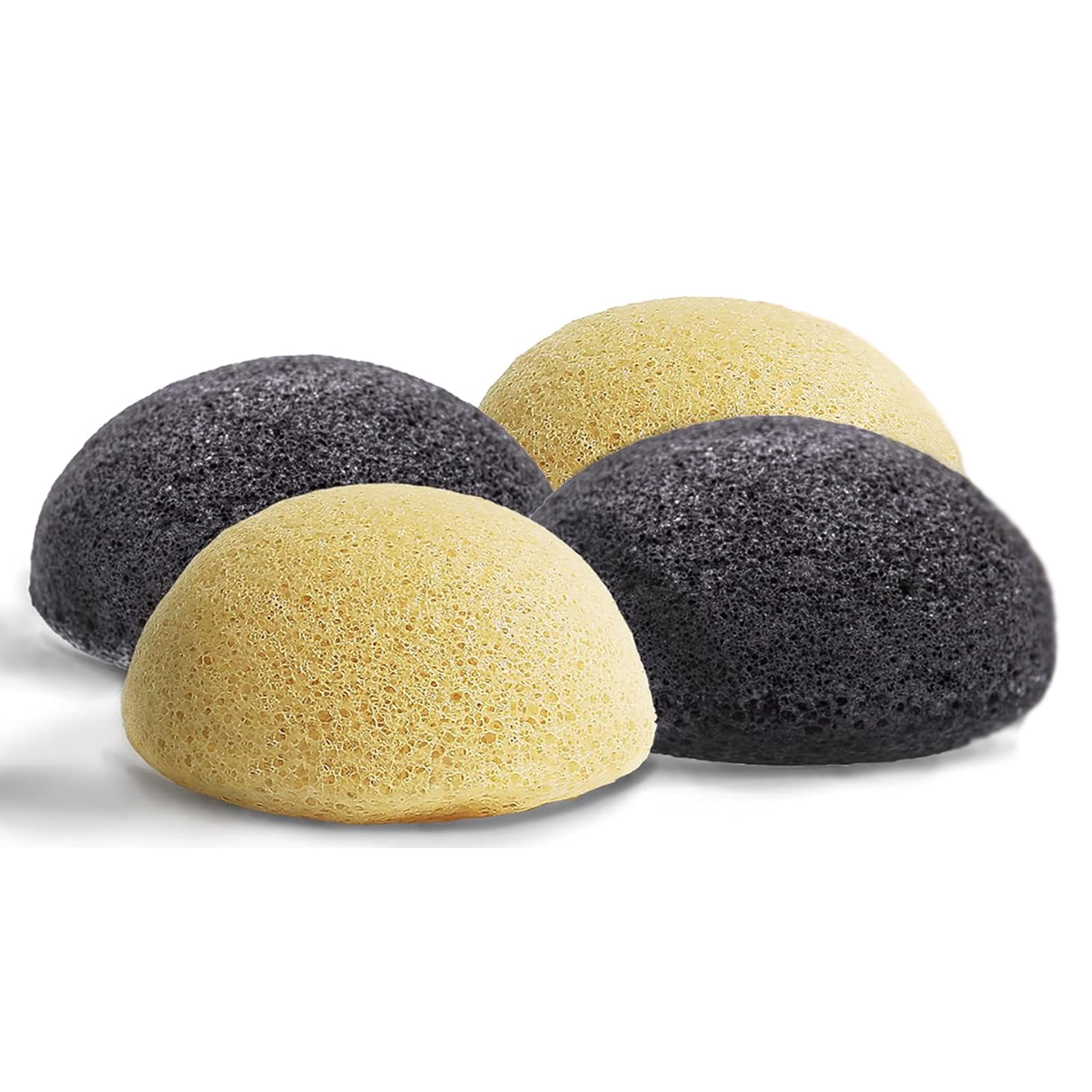 Natural Konjac Facial Sponges - for Gentle Face Cleansing and Exfoliation (2 Turmeric Yellow, 2 Charcoal Black)