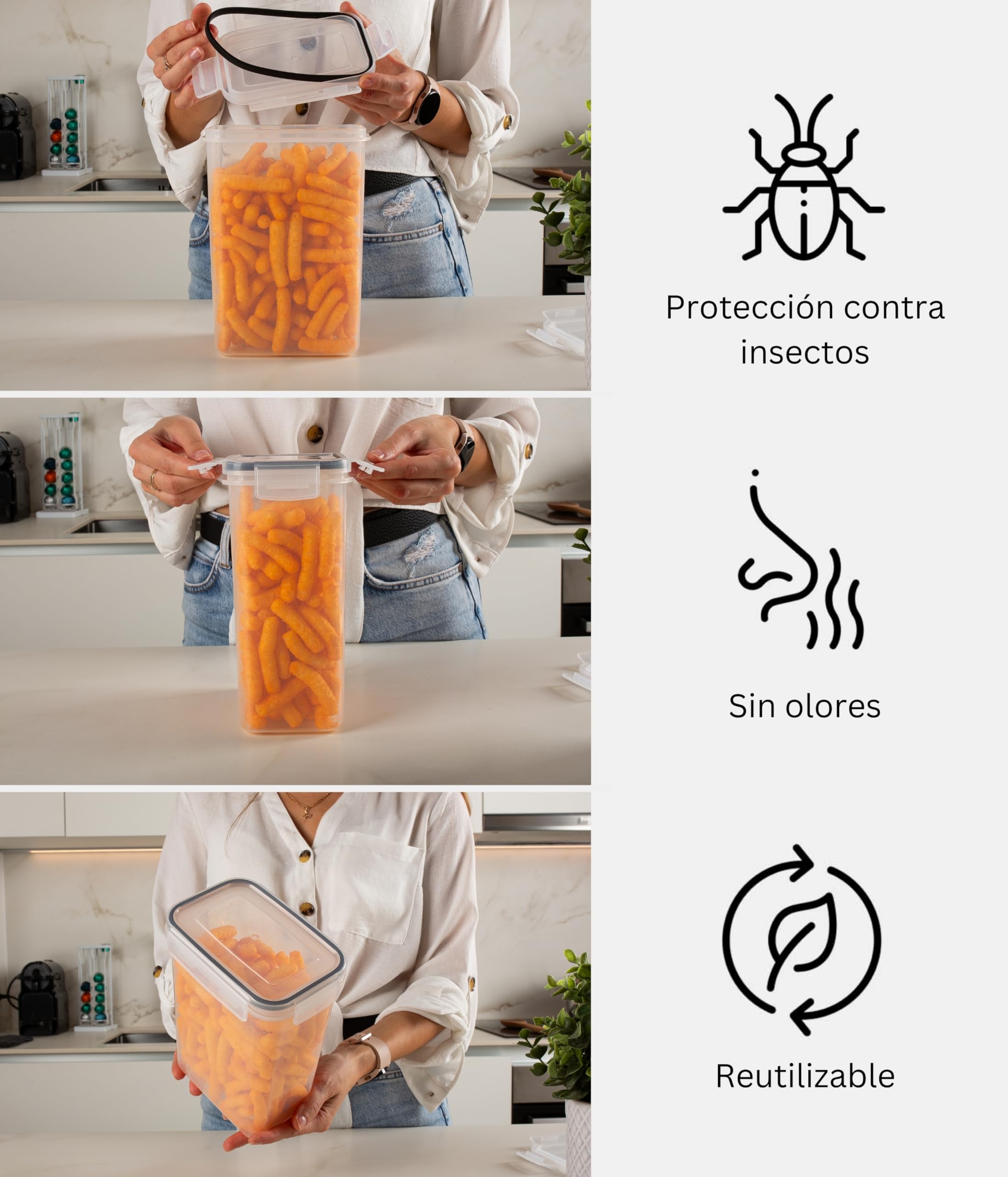 Deco haus Botes Cocina Almacenaje de Plástico - Cajas de Almacenamiento de Alimentos Reutilizables con Tapa Hermética - Recipientes para alimentos Set de 24 -Tarros sin BPA - 0,8L 1,4L 2L 2,8L