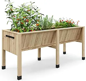 72x26x30 Inch Raised Garden Bed With Leg For Outdoor Growing Vegetables and Herbs, 6X2X2.5 Ft Elevated Wood Planter Box Stand With Hooks for Backyard, Patio, Balcony w/Non-Woven Liner, 13.7In Depth